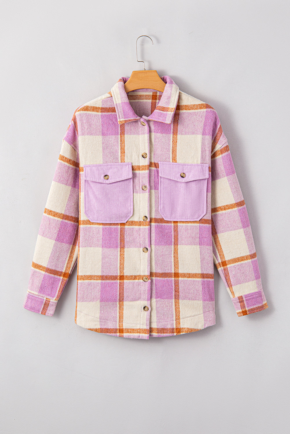 Plaid Corduroy Pockets Brushed Checkered Shacket-TOPS / DRESSES-[Adult]-[Female]-2022 Online Blue Zone Planet