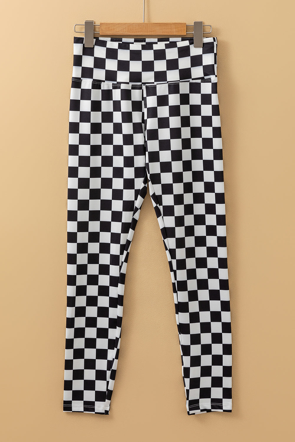 Khaki Checkered Pattern High Waist Skinny Leggings-Leggings-[Adult]-[Female]-2022 Online Blue Zone Planet