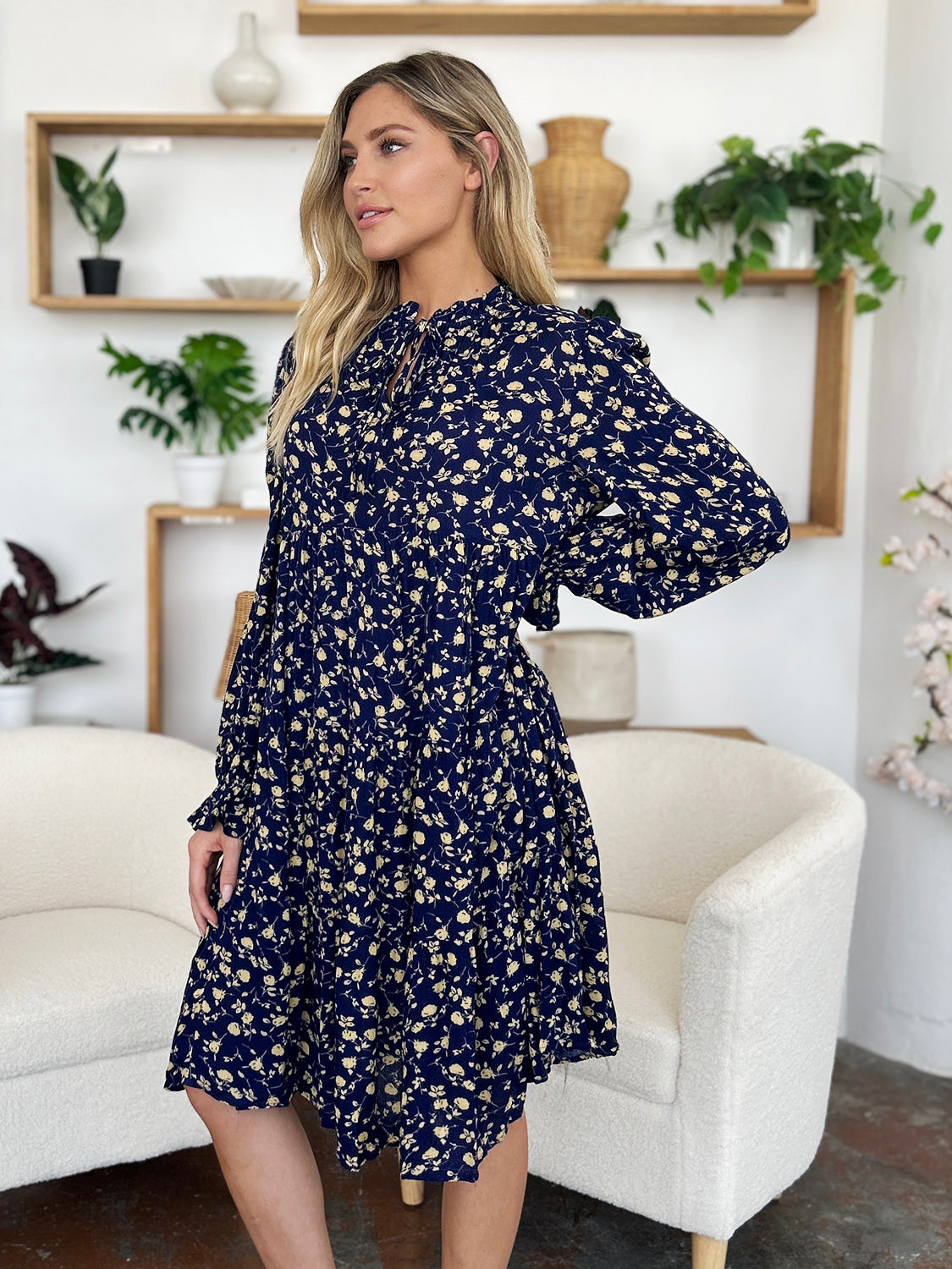 Double Take Full Size Printed Ruffle Hem Long Sleeve Tiered Dress-TOPS / DRESSES-[Adult]-[Female]-2022 Online Blue Zone Planet