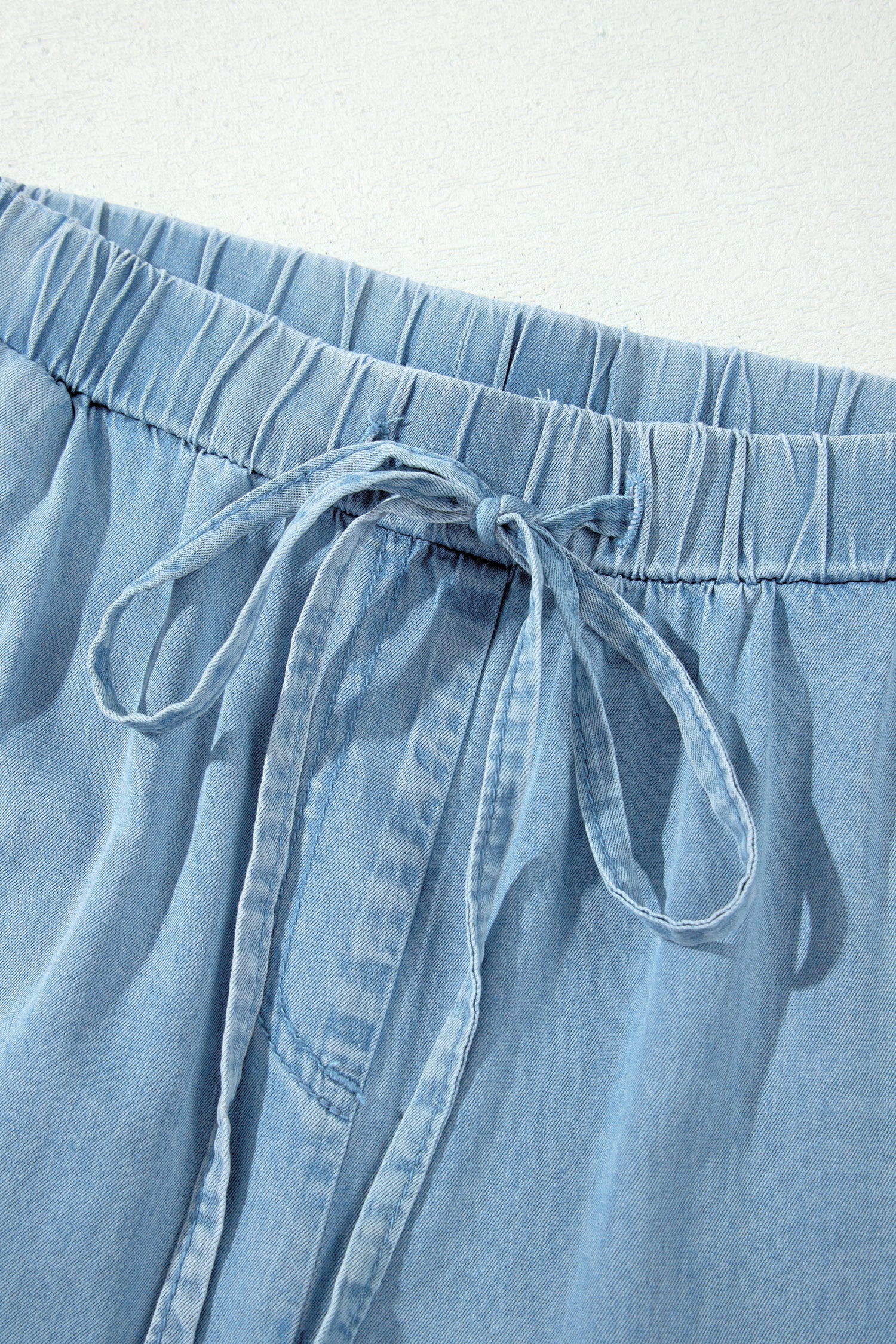 Beau Blue Ruffled Hem Wide Leg Chambray Pants-Bottoms/Jeans-[Adult]-[Female]-2022 Online Blue Zone Planet