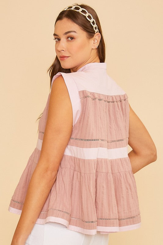 Annie Wear Contrast Trim Peplum Button Detail Blouse-TOPS / DRESSES-[Adult]-[Female]-2022 Online Blue Zone Planet