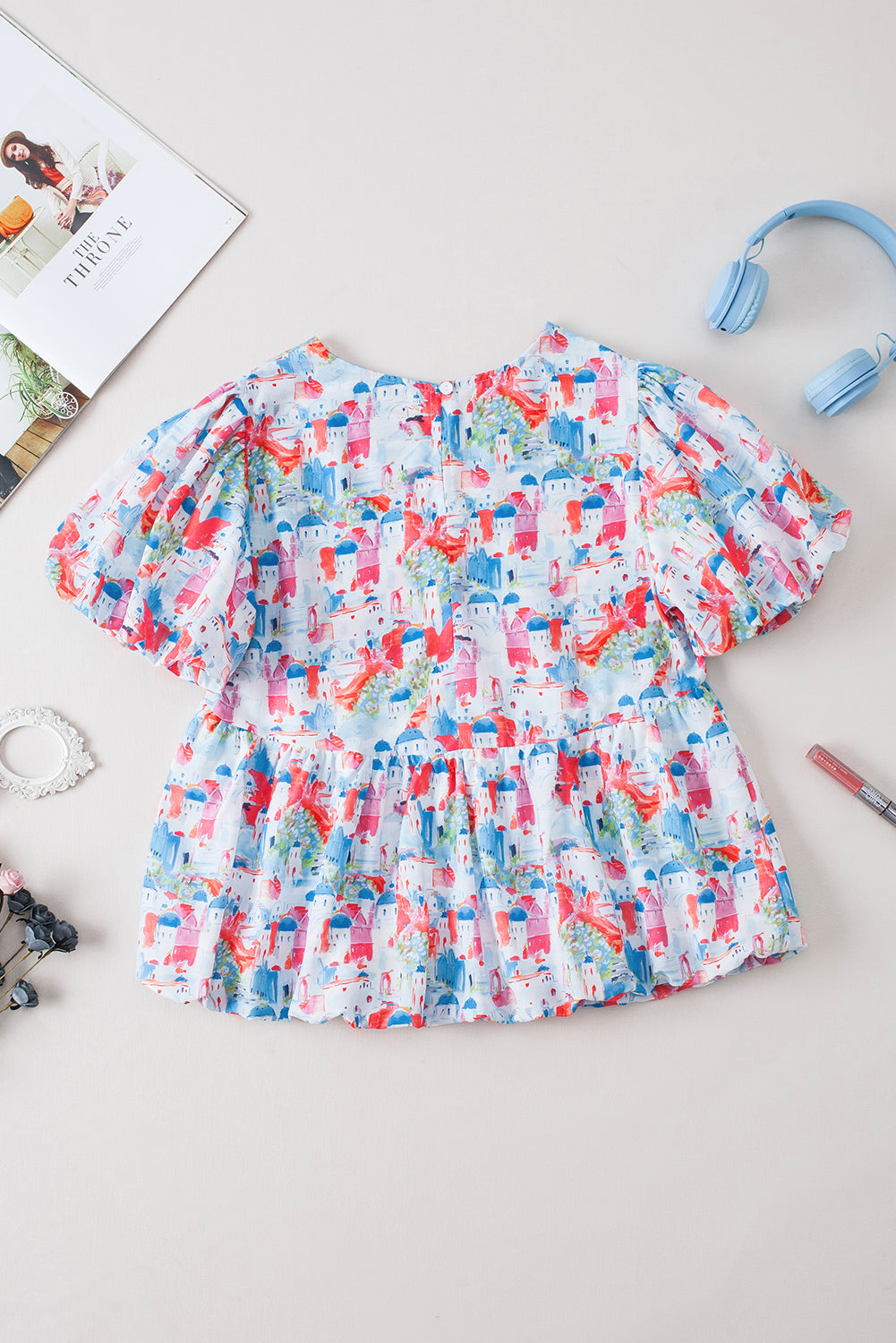 Sky Blue Parisian Avenue Babydoll Top-Tops/Blouses & Shirts-[Adult]-[Female]-2022 Online Blue Zone Planet