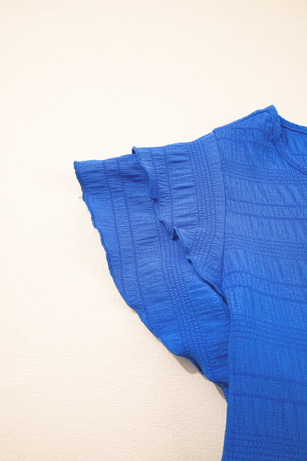 Dark Blue Textured Ruffled Sleeve Round Neck Top-Tops/Tops & Tees-[Adult]-[Female]-2022 Online Blue Zone Planet