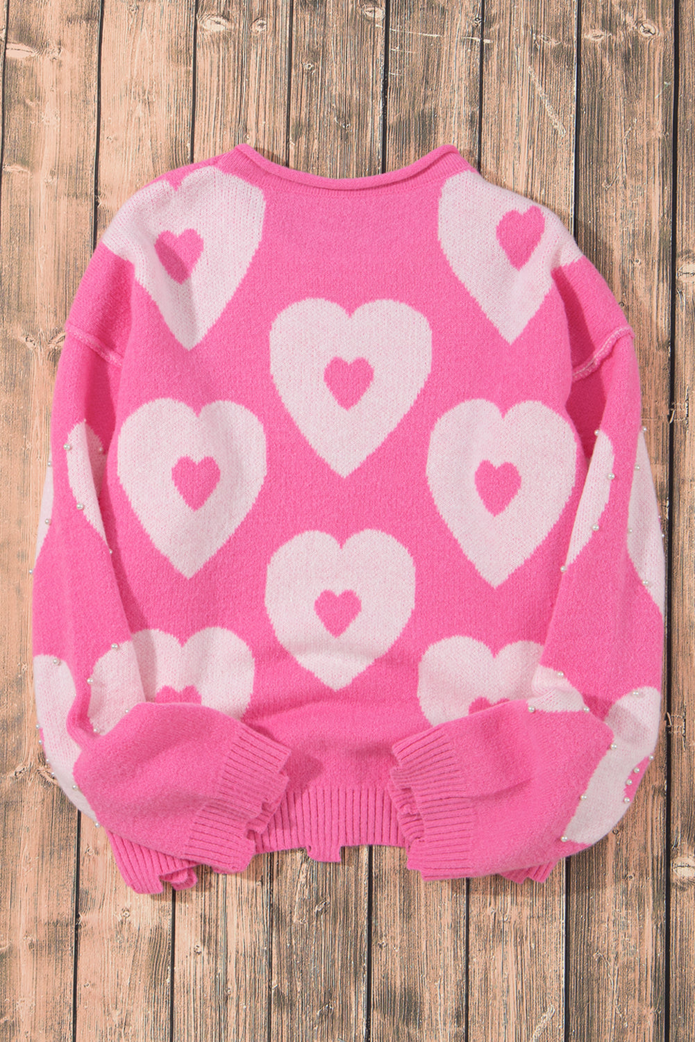 Bonbon Pearl Beaded Heart Drop Shoulder Sweater-Sweaters-[Adult]-[Female]-2022 Online Blue Zone Planet