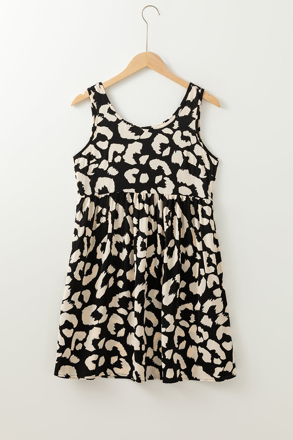 Black Leopard Print U Neck Sleeveless High Waist Dress-Short Dresses-[Adult]-[Female]-2022 Online Blue Zone Planet