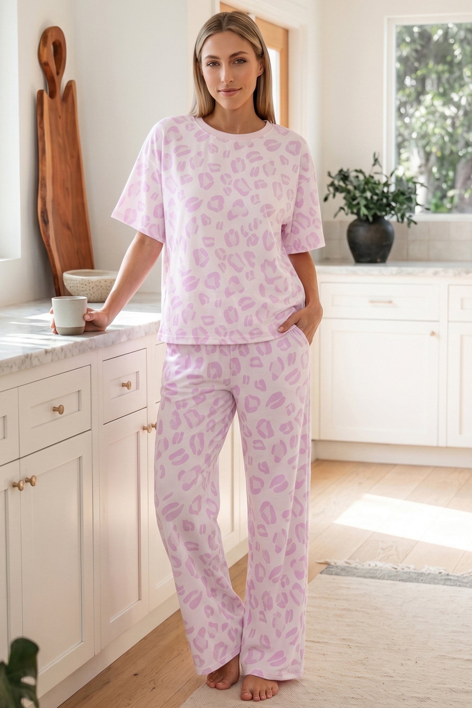 Pink Leopard Two Piece Top and Pants Set-Two Piece Sets/Pant Sets-[Adult]-[Female]-2022 Online Blue Zone Planet