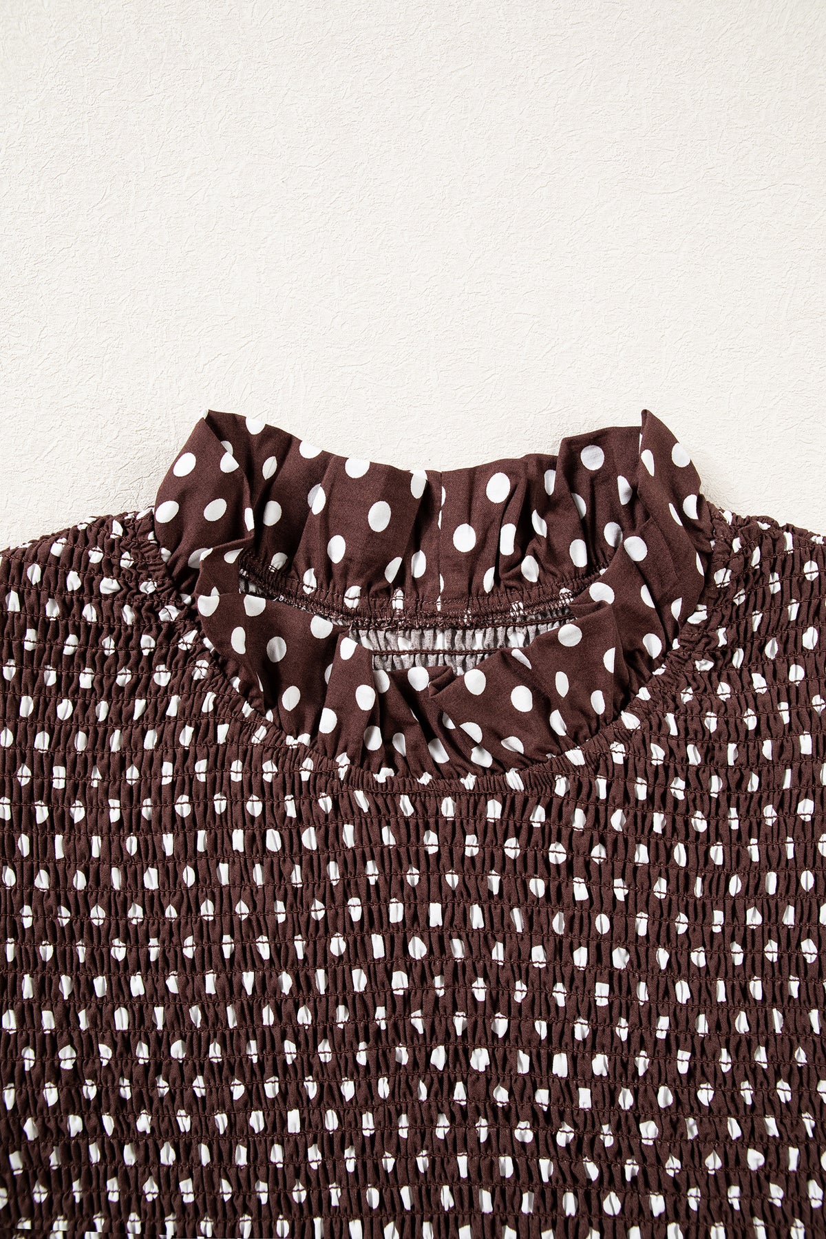 Brown Polka Dot Ruffled High Neck Shirred Ruffle Hem Blouse-Tops/Blouses & Shirts-[Adult]-[Female]-2022 Online Blue Zone Planet