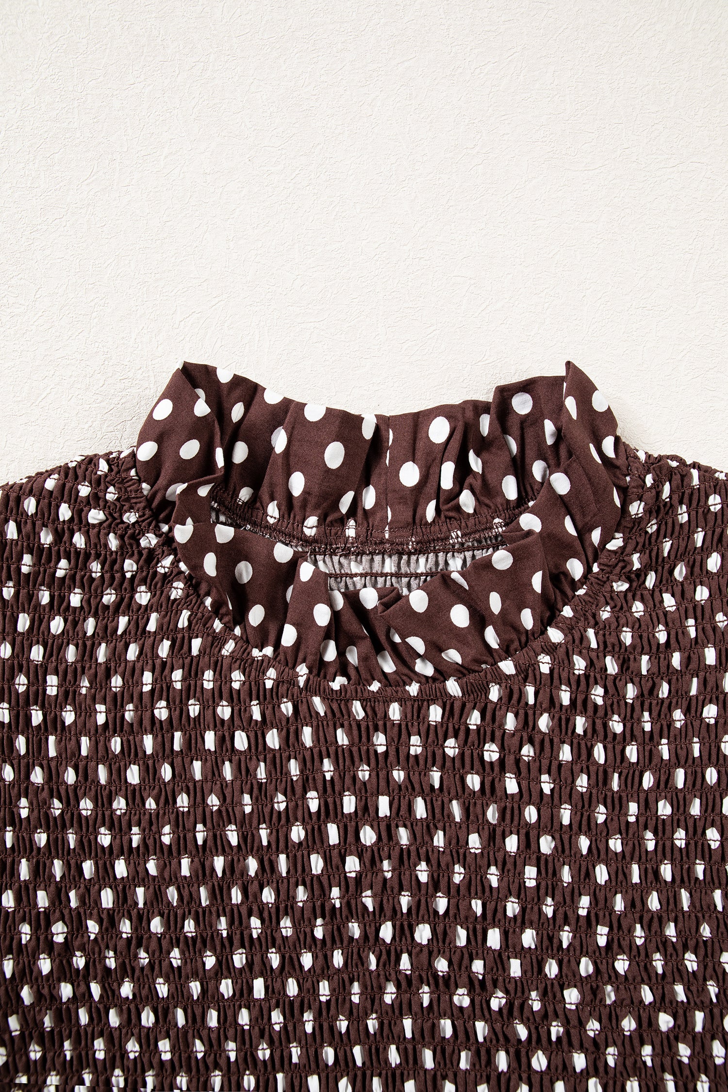 Brown Polka Dot Ruffled High Neck Shirred Ruffle Hem Blouse-Tops/Blouses & Shirts-[Adult]-[Female]-2022 Online Blue Zone Planet