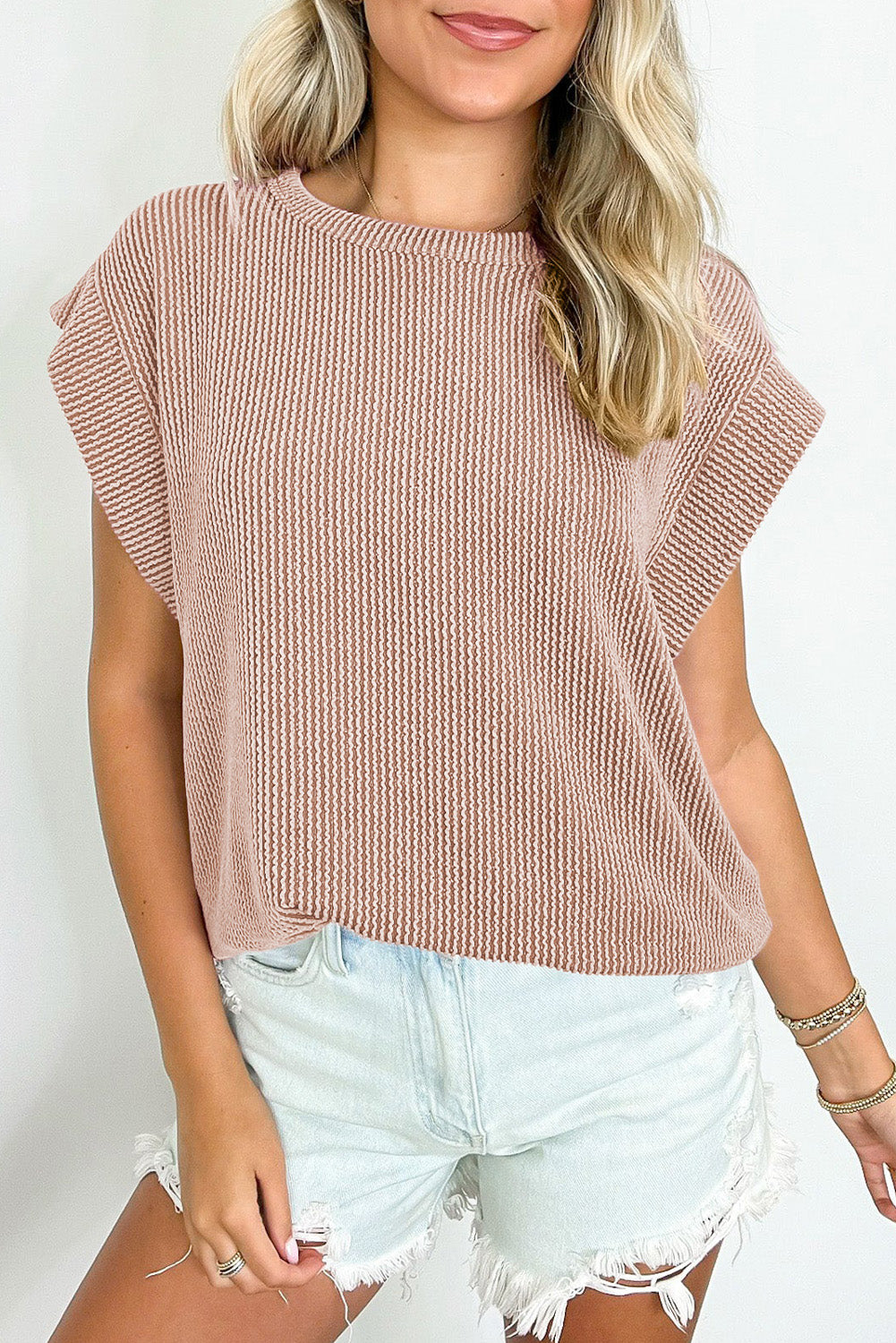 Dark Khaki Twisted Rib Wide Sleeve Crew Neck T Shirt-Tops/Tops & Tees-[Adult]-[Female]-Dark Khaki-S-2022 Online Blue Zone Planet