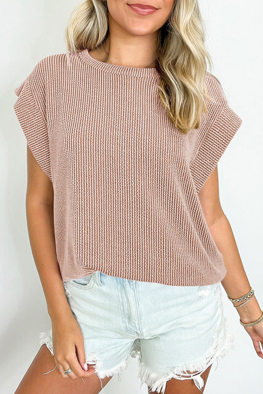 Dark Khaki Twisted Rib Wide Sleeve Crew Neck T Shirt-Tops/Tops & Tees-[Adult]-[Female]-Dark Khaki-S-2022 Online Blue Zone Planet