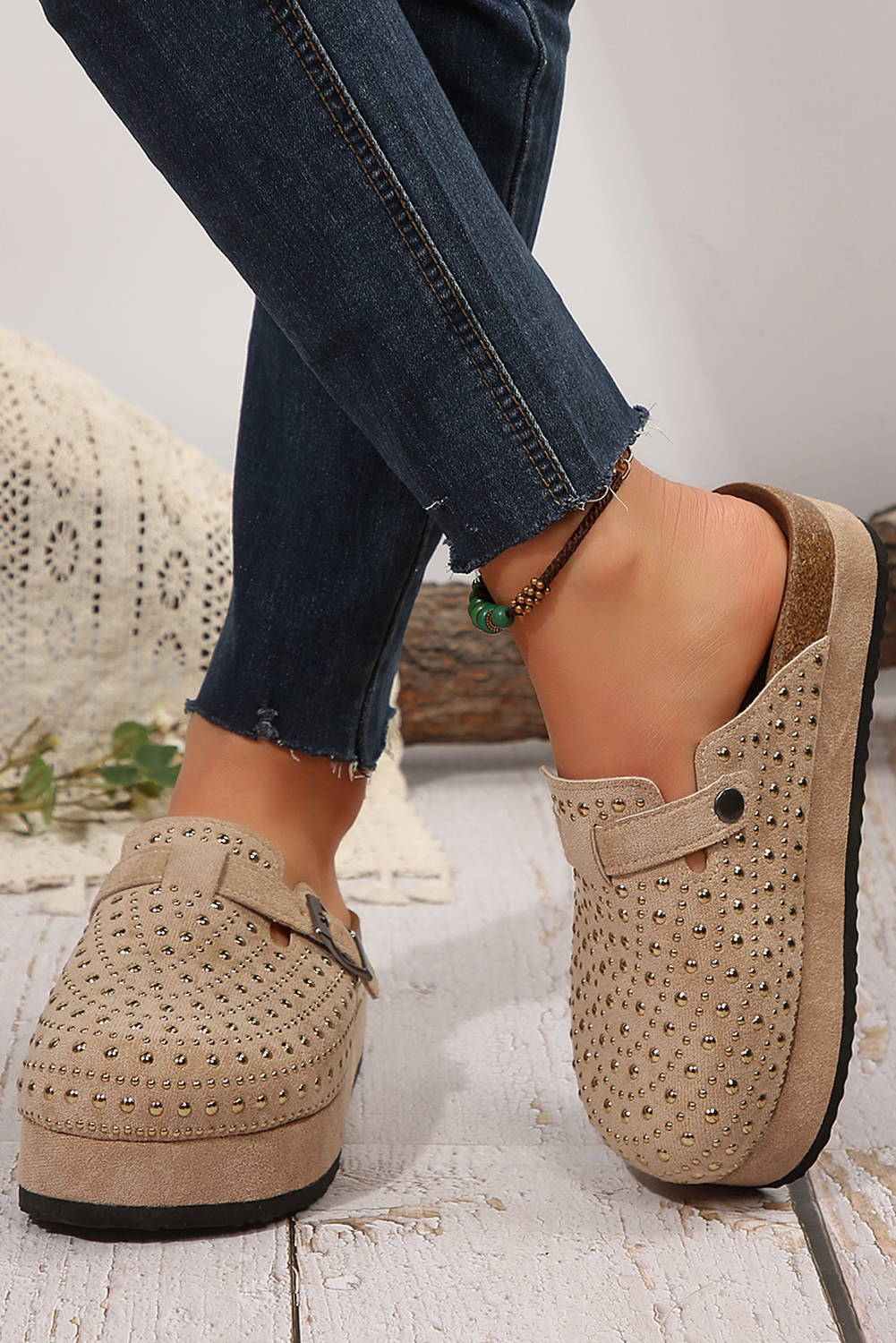 Parchment Vintage Studded Platform Slippers-Slides Shoes + Flip Flops-[Adult]-[Female]-2022 Online Blue Zone Planet