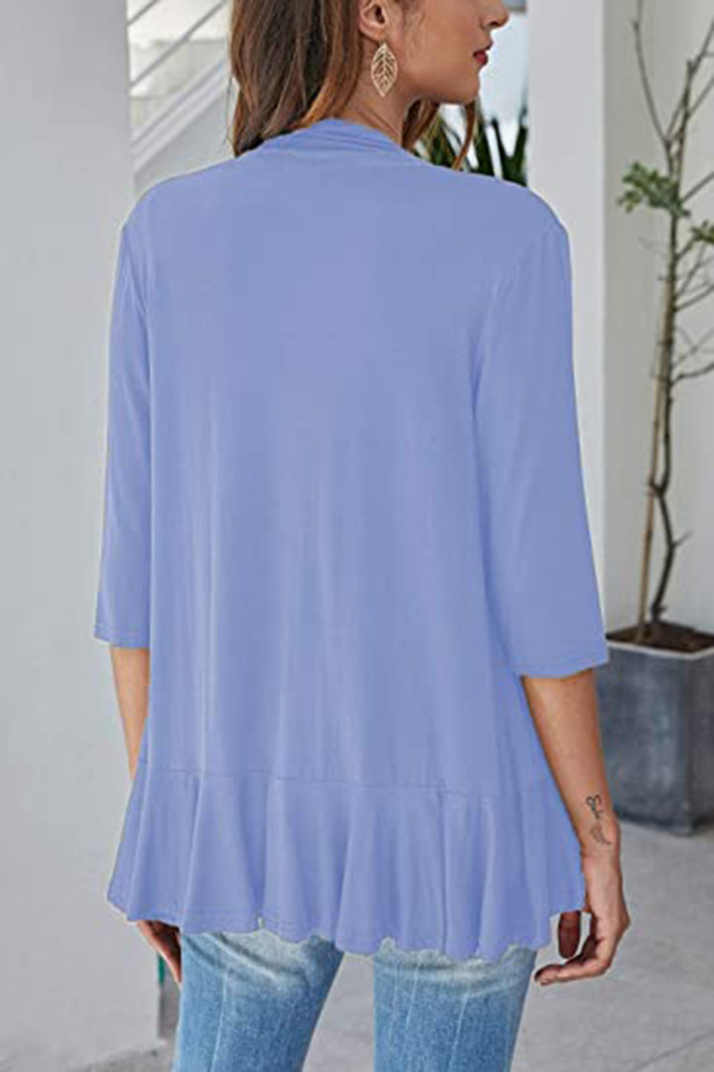 Open Front Three-Quarter Sleeve Cardigan-TOPS / DRESSES-[Adult]-[Female]-2022 Online Blue Zone Planet