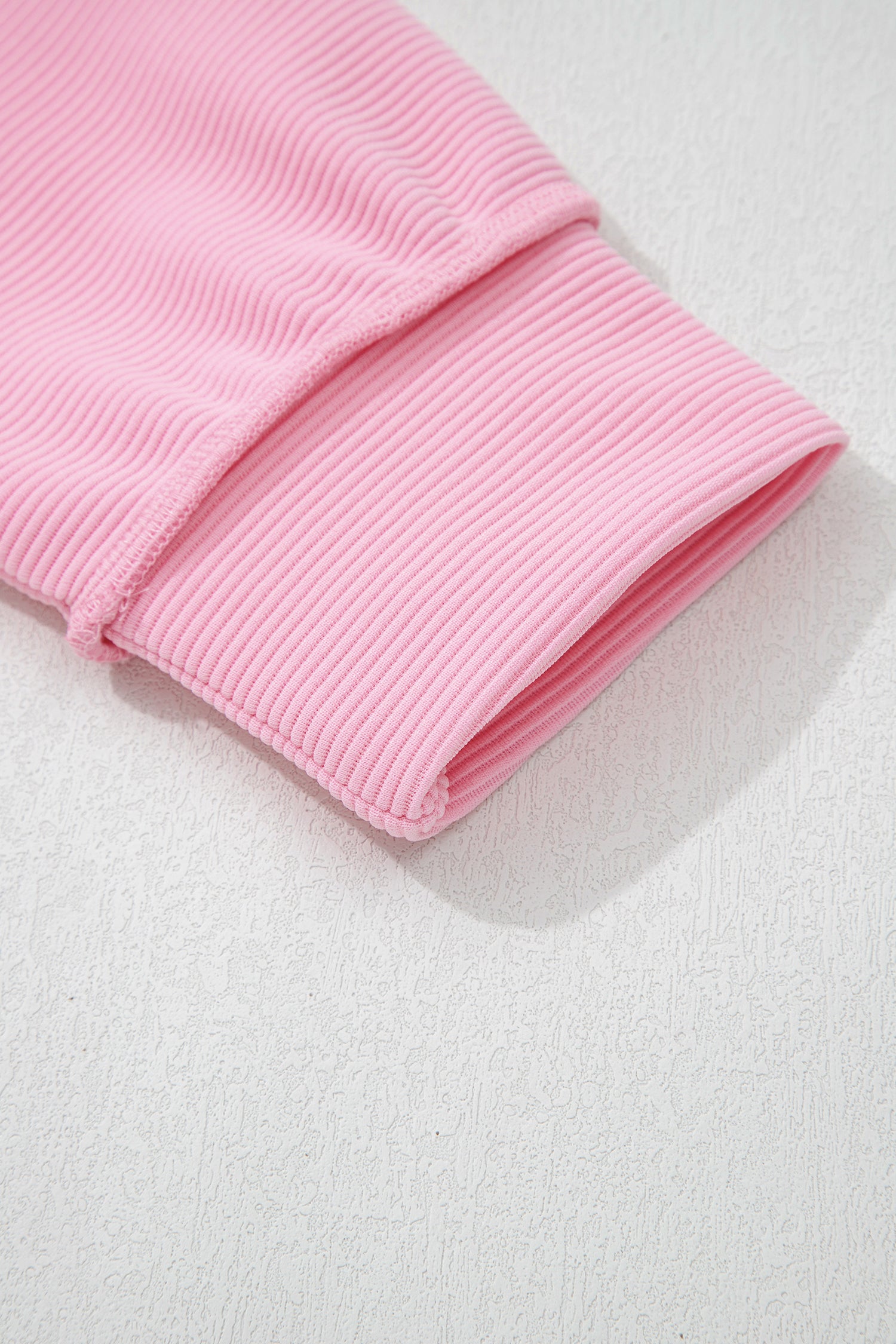 Pink Horizontal Ribbed Exposed Seam Detail Drop Shoulder Baggy Pullover-Tops/Long Sleeve Tops-[Adult]-[Female]-2022 Online Blue Zone Planet