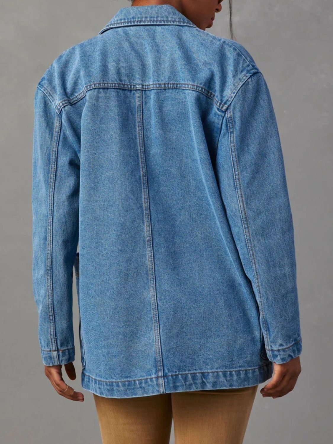 Blue Zone Planet | Pocketed Lapel Collar Long Sleeve Denim Jacket-TOPS / DRESSES-[Adult]-[Female]-2022 Online Blue Zone Planet