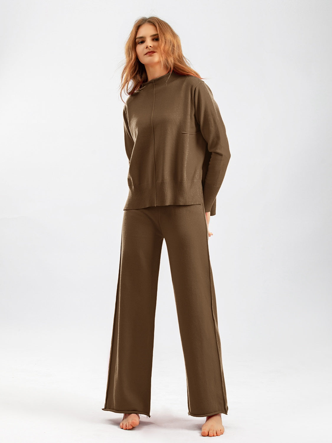 Blue Zone Planet | Basic Bae Mock Neck Long Sleeve Top and Pants Sweater Set-TOPS / DRESSES-[Adult]-[Female]-2022 Online Blue Zone Planet