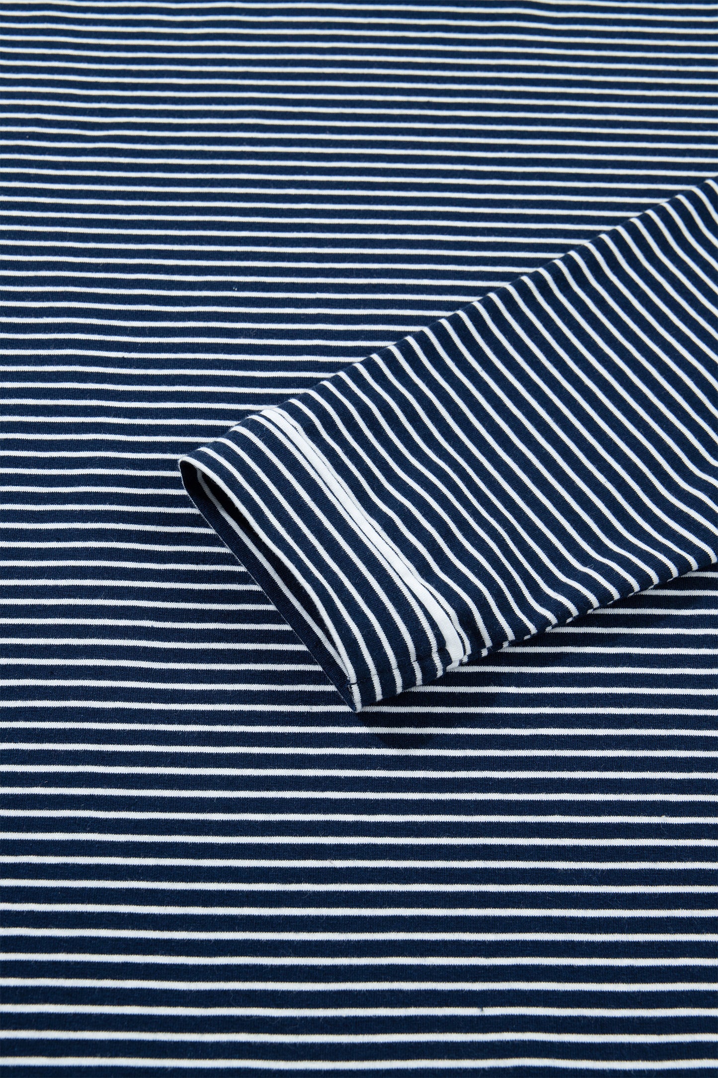 Blue Stripe Drop Shoulder Round Neck Long Sleeve Tee and Buttoned Shorts 2pcs Lounge Set-Loungewear & Sleepwear/Loungewear-[Adult]-[Female]-2022 Online Blue Zone Planet