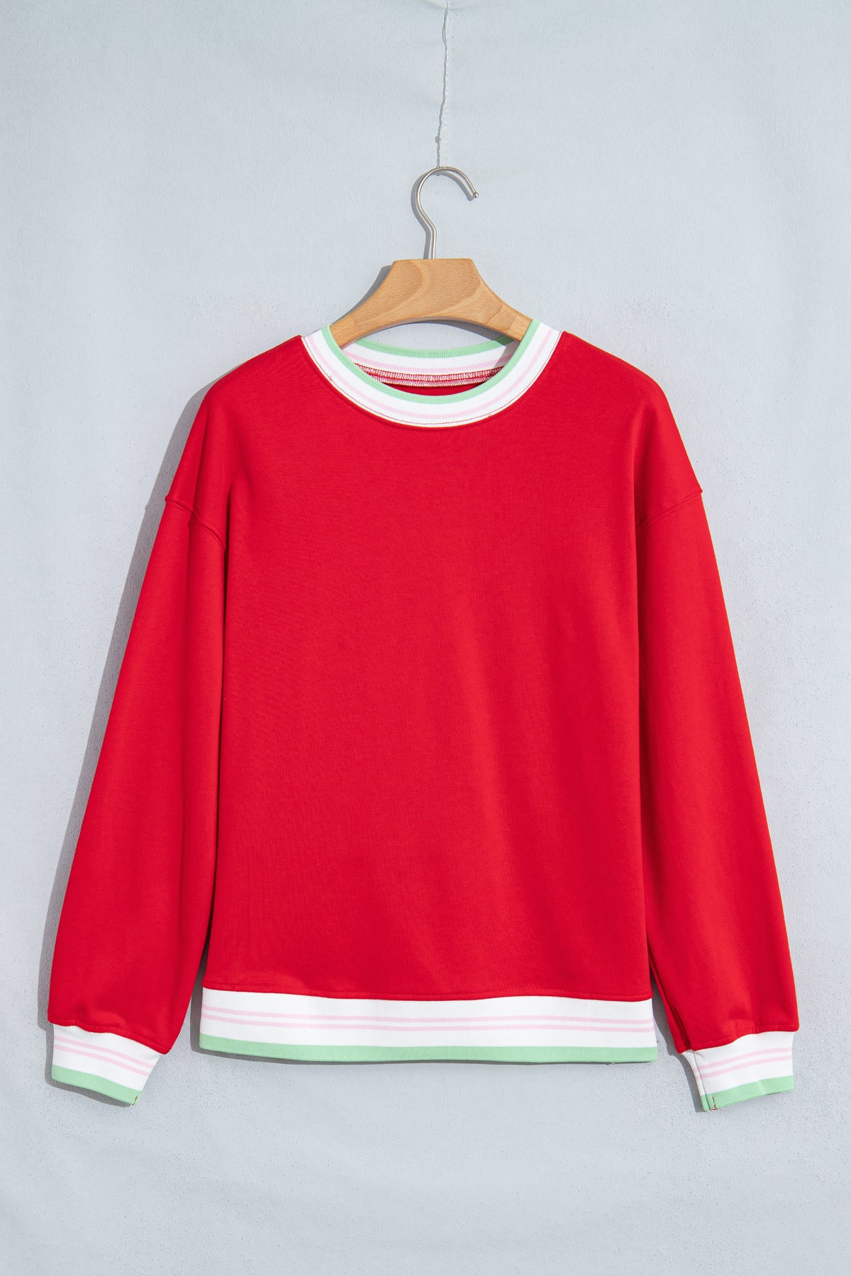 Bright Green Contrast Striped Trim Baggy Pullover Sweatshirt-Tops/Sweatshirts & Hoodies-[Adult]-[Female]-2022 Online Blue Zone Planet
