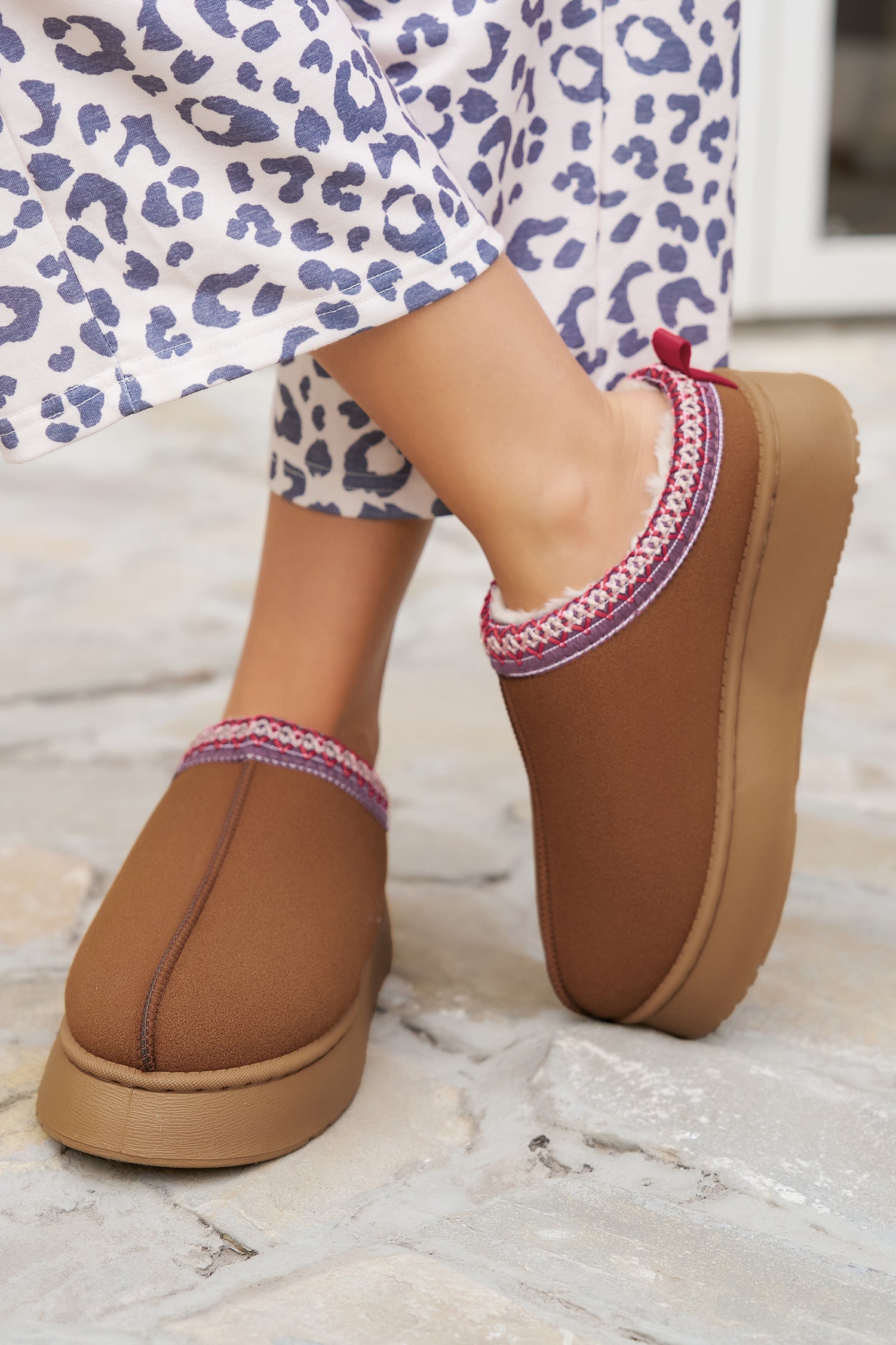 Chestnut Contrast Print Suede Plush Lined Snow Boots-Shoes & Bags/Boots-[Adult]-[Female]-Chestnut-37-2022 Online Blue Zone Planet