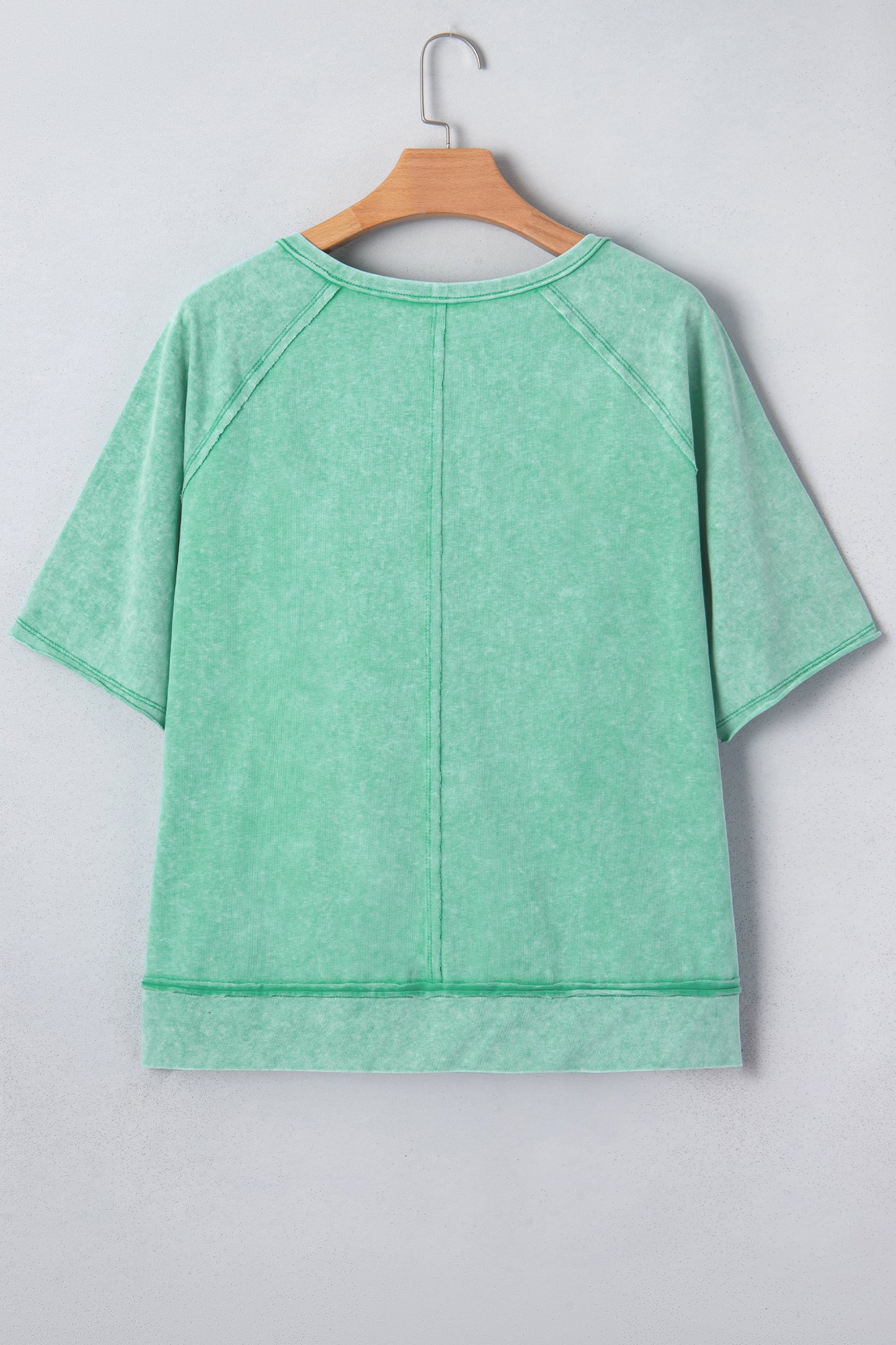 Mint Green Half Buttons Raw Seam Raglan Sleeve Mineral Wash T Shirt-Tops/Tops & Tees-[Adult]-[Female]-2022 Online Blue Zone Planet