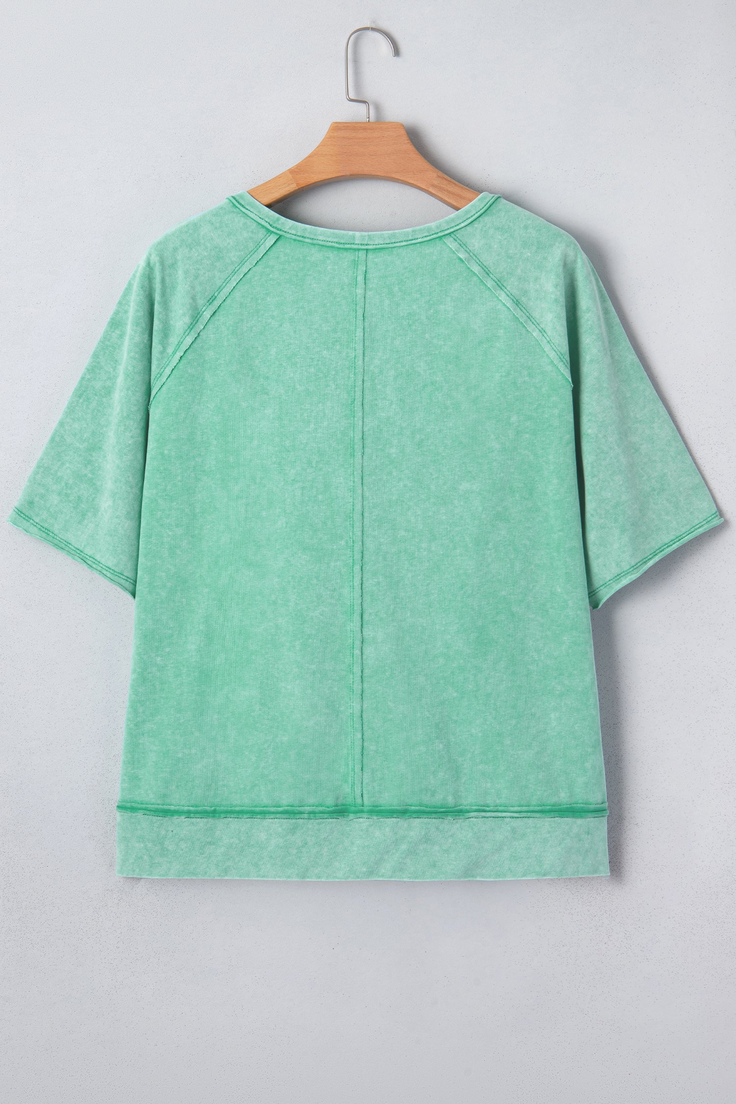 Mint Green Half Buttons Raw Seam Raglan Sleeve Mineral Wash T Shirt-Tops/Tops & Tees-[Adult]-[Female]-2022 Online Blue Zone Planet