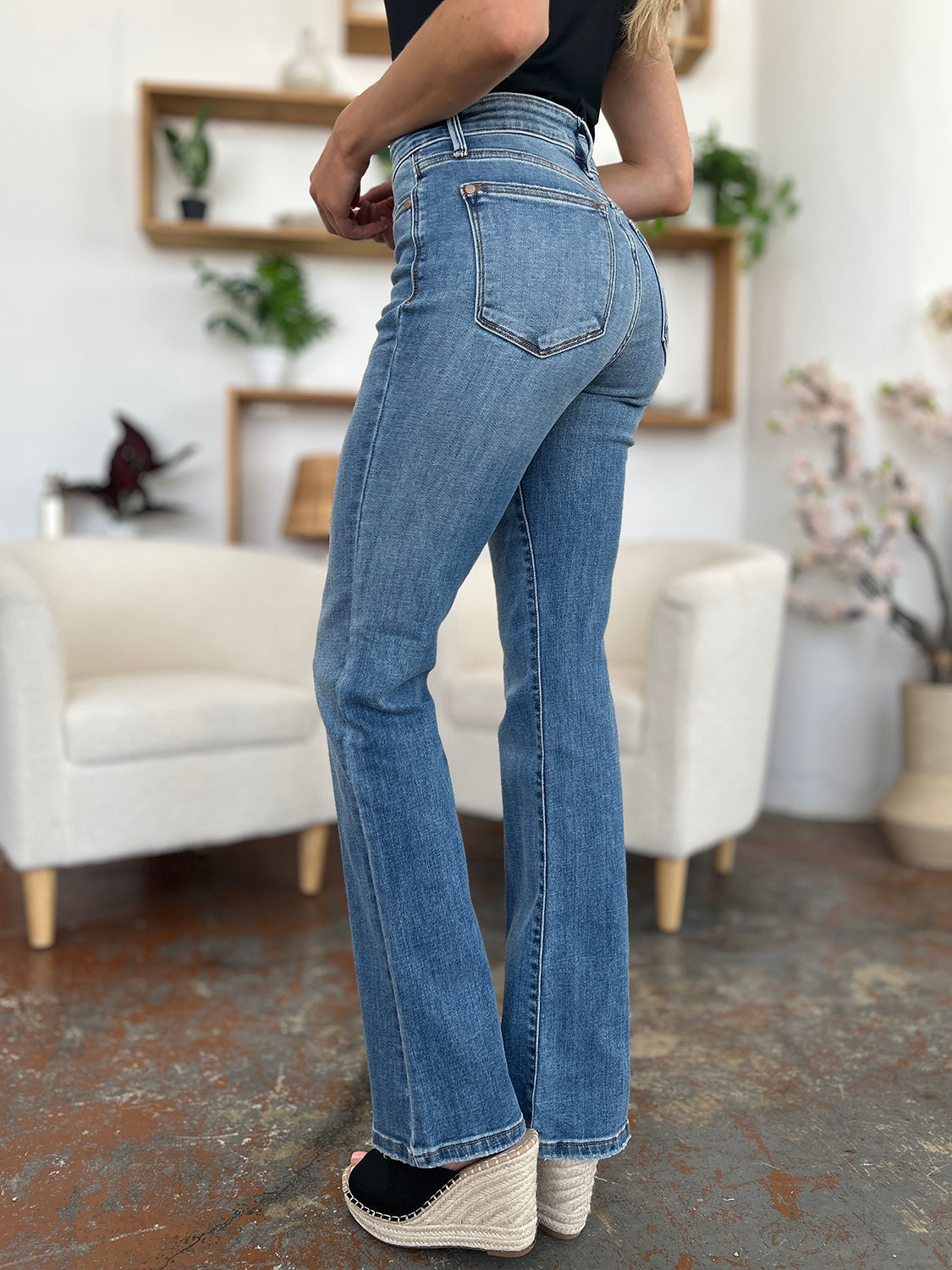 Judy Blue Full Size Mid-Rise Waist Straight Jeans-BOTTOM SIZES SMALL MEDIUM LARGE-[Adult]-[Female]-2022 Online Blue Zone Planet