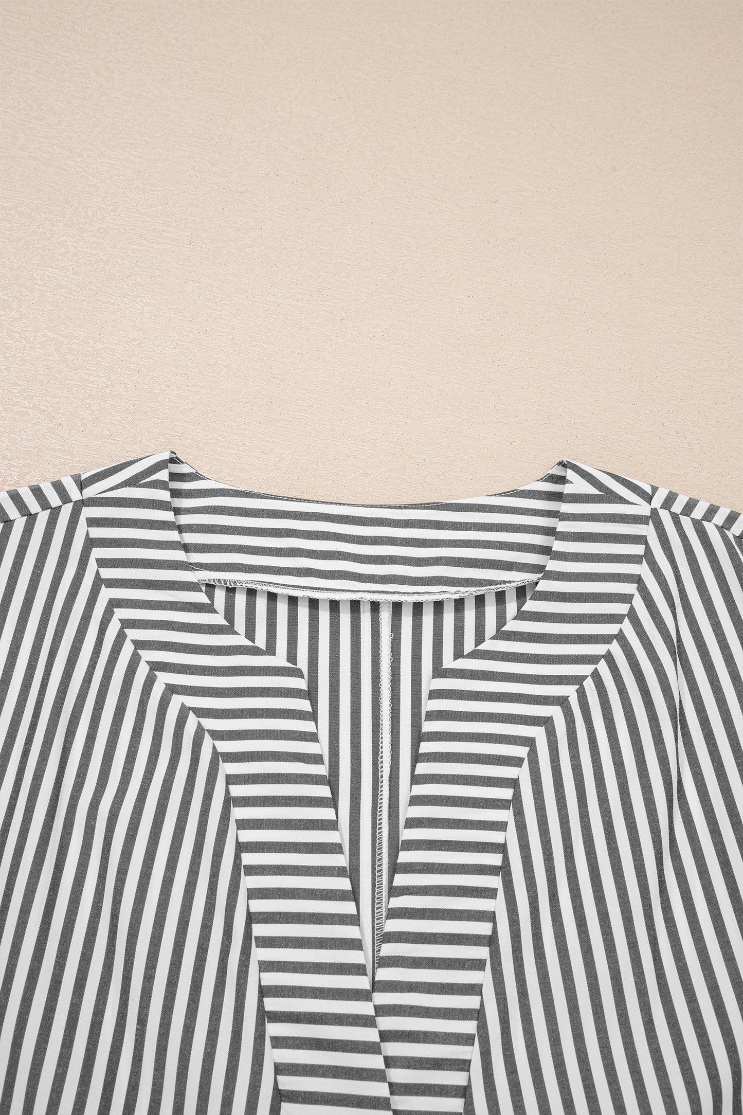 Black Stripe Plus Size V Neck Roll-Tab Short Dolman Sleeve Blouse-Plus Size/Plus Size Tops/Plus Size Blouses & Shirts-[Adult]-[Female]-2022 Online Blue Zone Planet