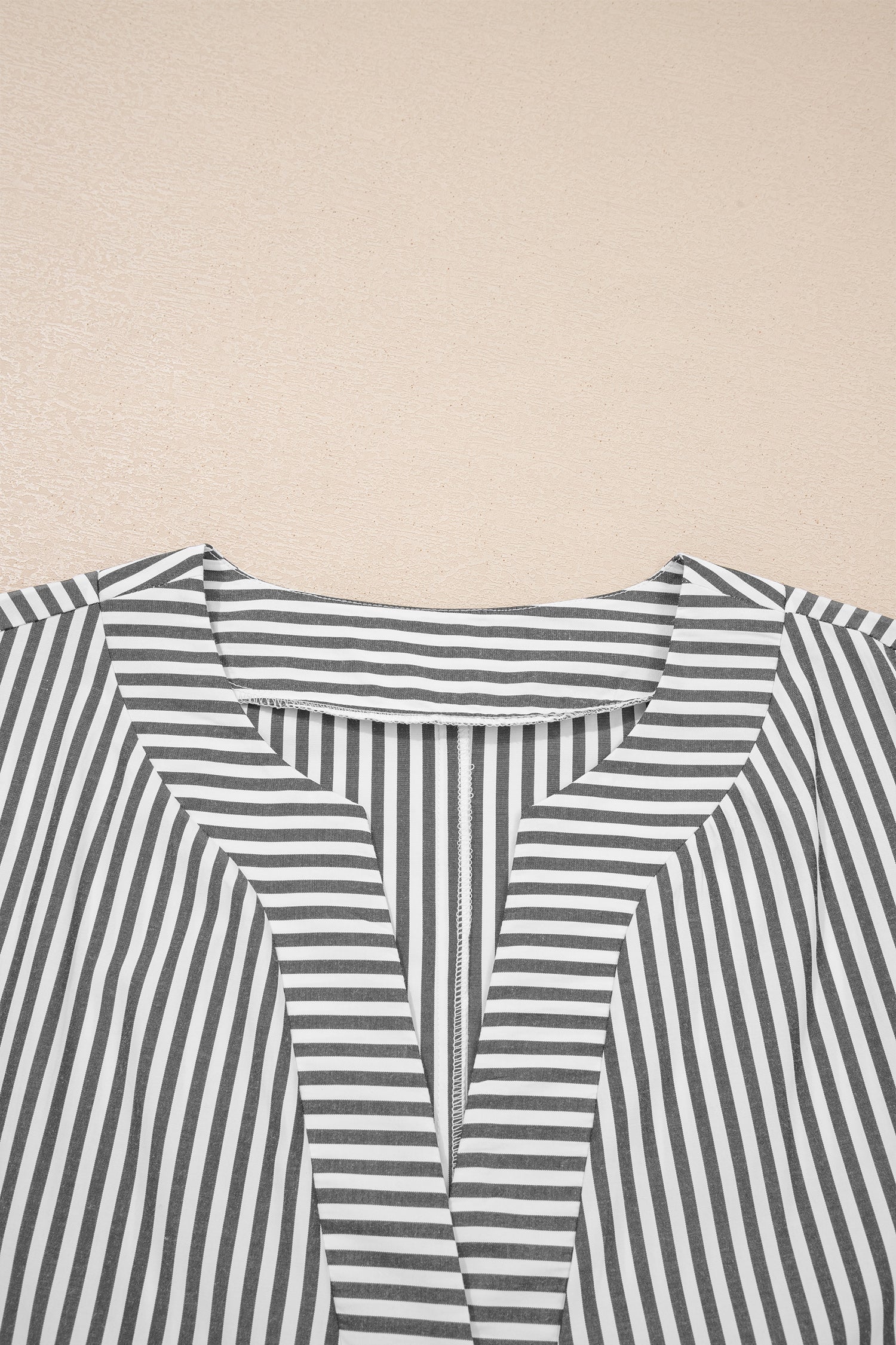 Black Stripe Plus Size V Neck Roll-Tab Short Dolman Sleeve Blouse-Plus Size/Plus Size Tops/Plus Size Blouses & Shirts-[Adult]-[Female]-2022 Online Blue Zone Planet