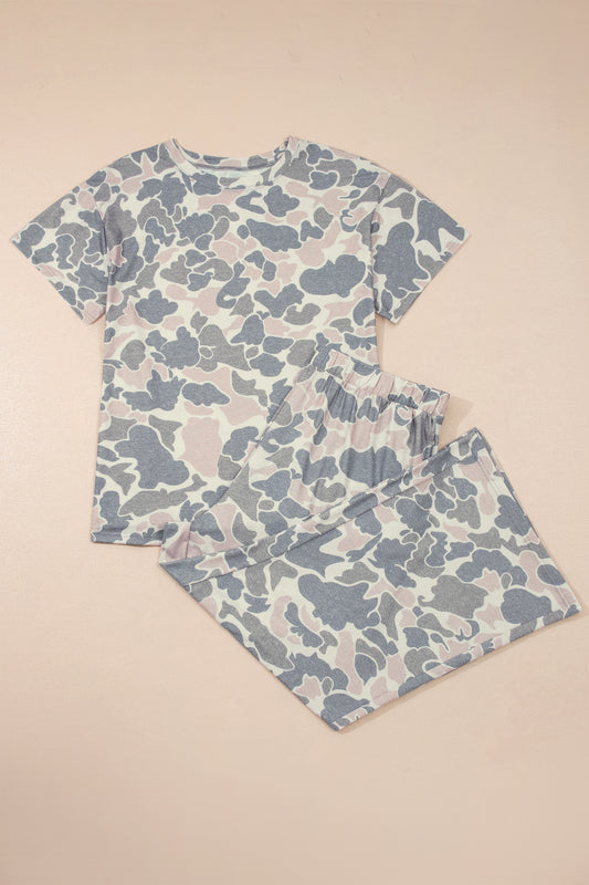 Multicolour Retro Camouflage Print Plus Size 2pcs Outfit-Plus Size/Plus Size Loungewear-[Adult]-[Female]-2022 Online Blue Zone Planet