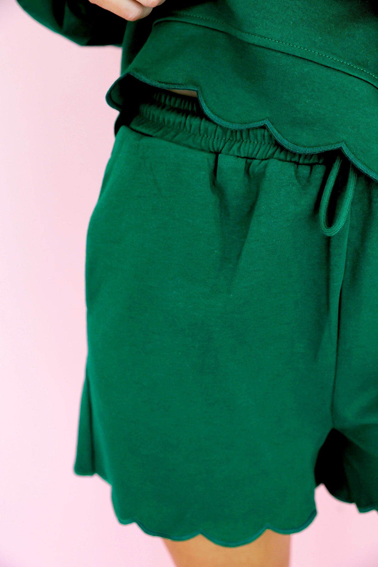 Blackish Green Embroidered Scallop Trim Half Button Pullover Casual Shorts Set-Two Piece Sets/Short Sets-[Adult]-[Female]-2022 Online Blue Zone Planet