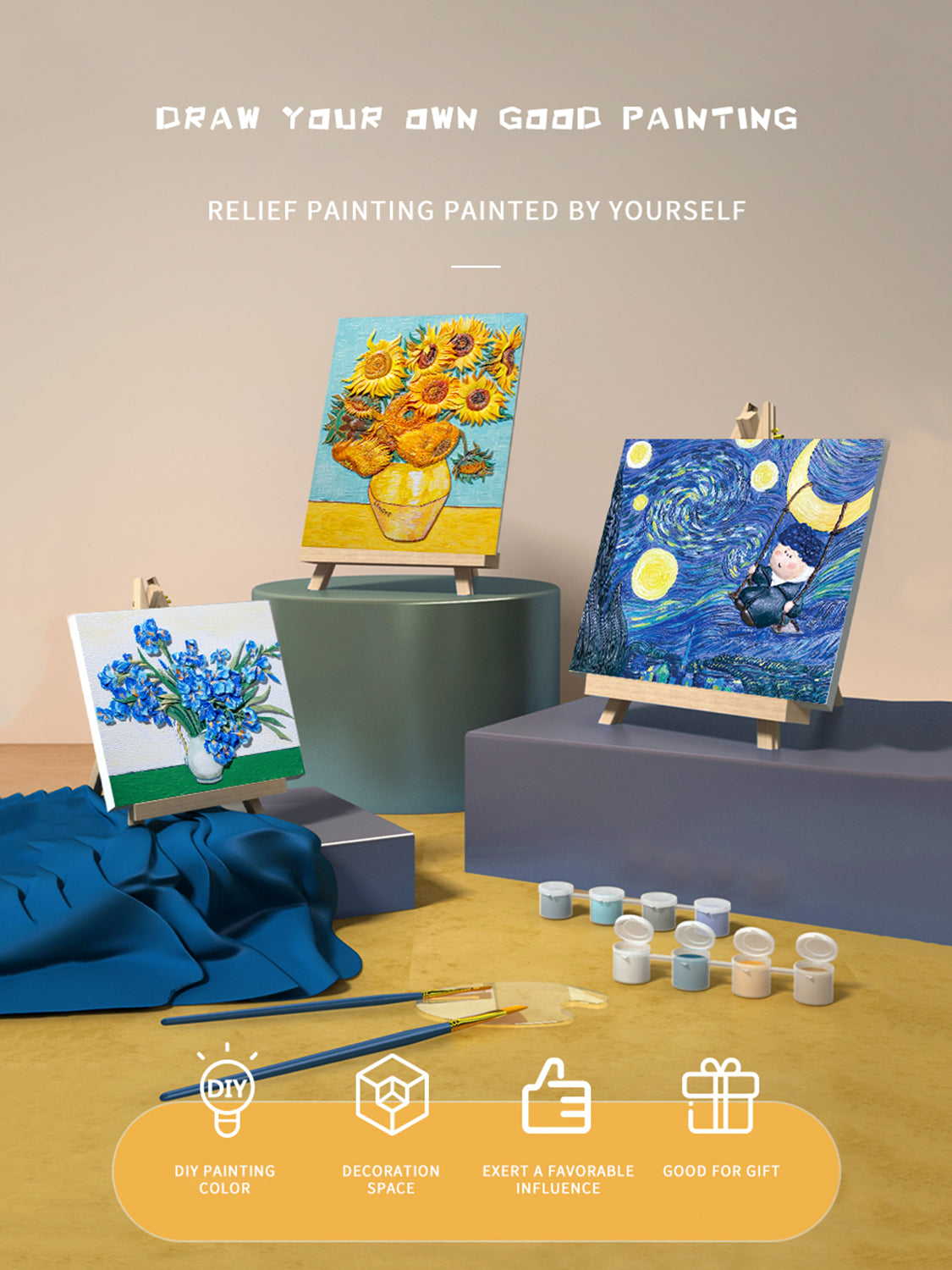 Relief Van Gogh's Starry Night DIY 3D Oil Painting Kit-DECOR-[Adult]-[Female]-Starry Night-One Size-2022 Online Blue Zone Planet