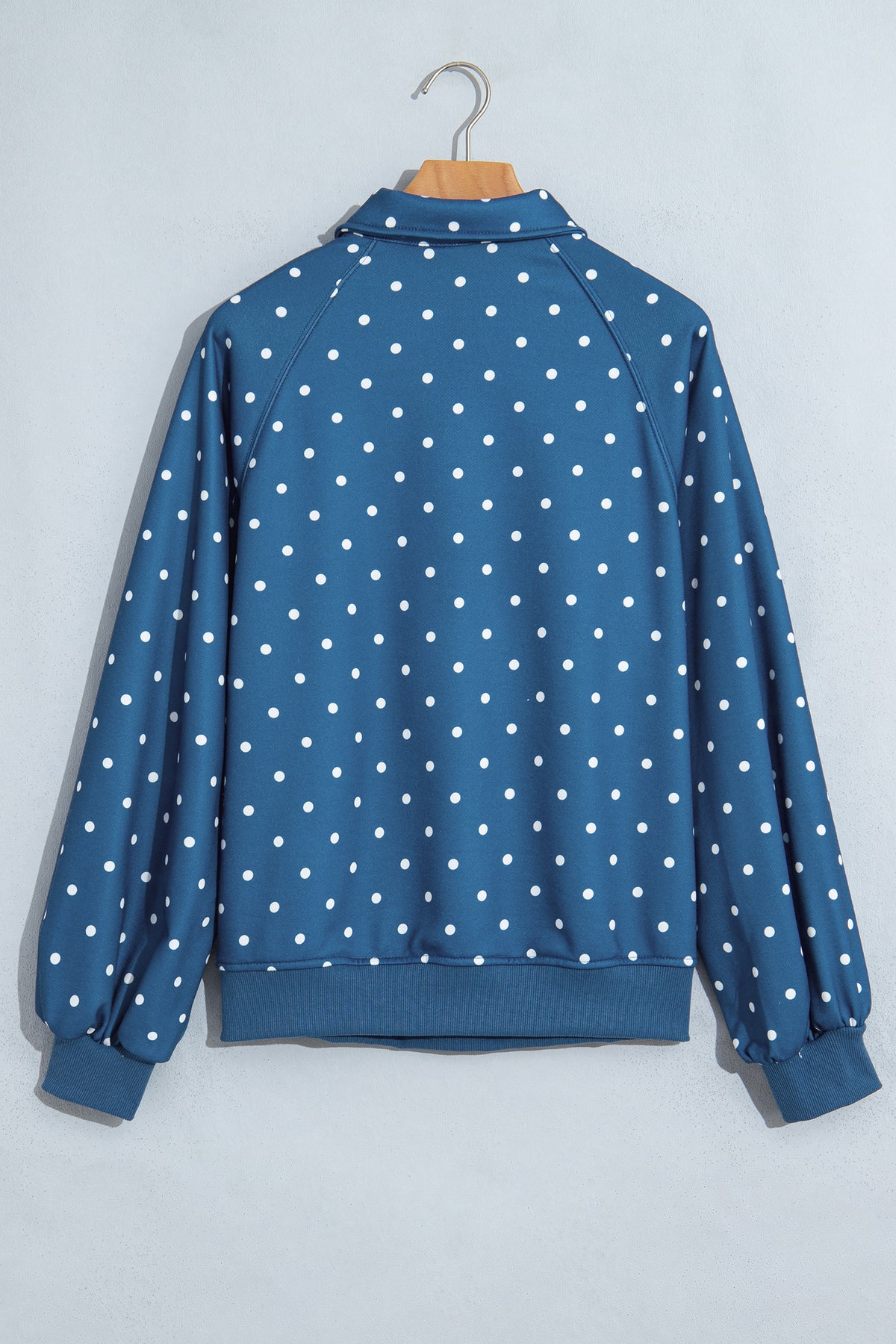 Pink Polka Dot Print Metal Button Collar Casual Pullover Sweatshirt-Tops/Sweatshirts & Hoodies-[Adult]-[Female]-2022 Online Blue Zone Planet