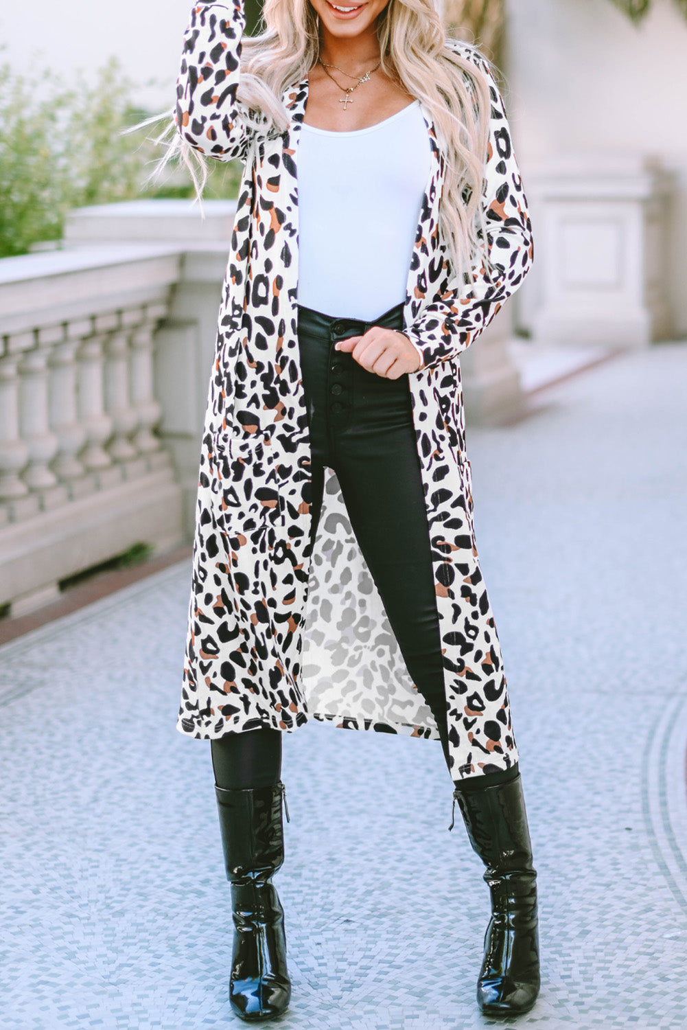 Leopard Pocketed Open Front Duster Cardigan-Sale (50% OFF)/30% OFF-[Adult]-[Female]-2022 Online Blue Zone Planet