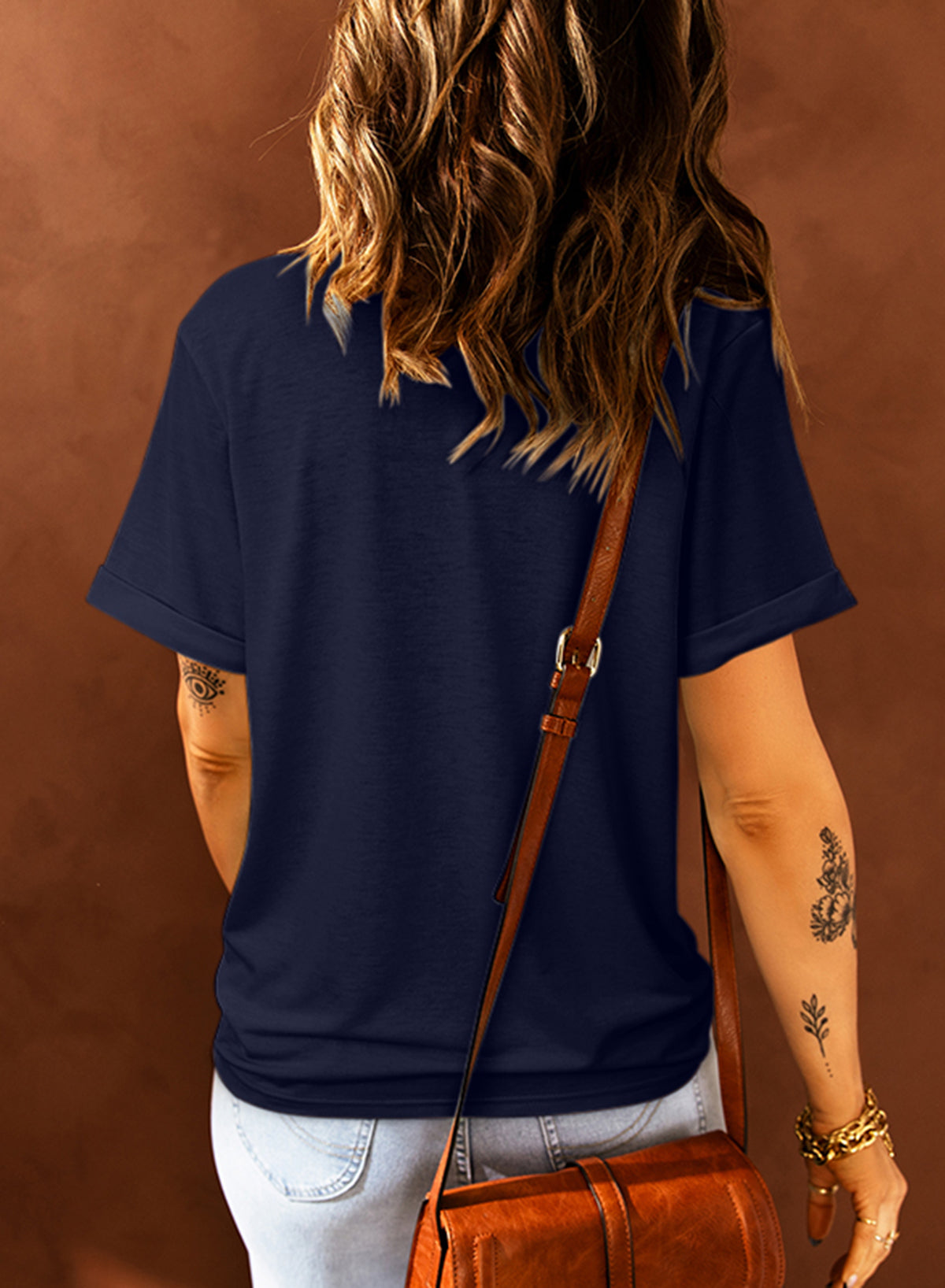 Blue Solid Color Crew Neck Tee-Tops/Tops & Tees-[Adult]-[Female]-2022 Online Blue Zone Planet