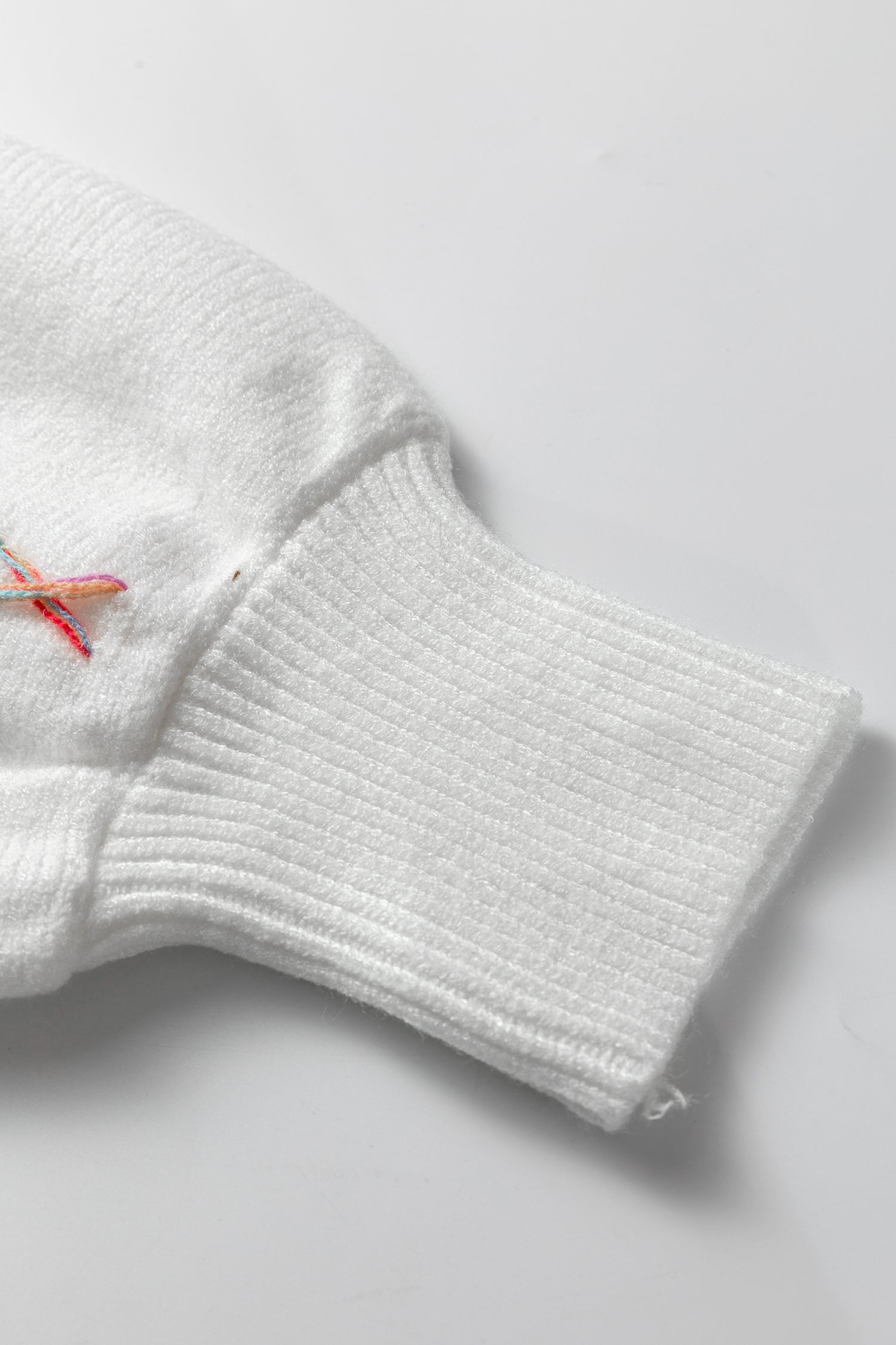 White Rainbow Stitching Balloon Sleeve Relaxed Sweater-TOPS / DRESSES-[Adult]-[Female]-2022 Online Blue Zone Planet