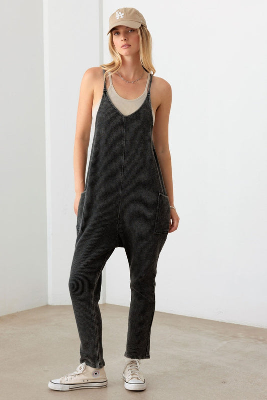 Le Lis Waffle Knit Side Pocket Jumpsuit-TOPS / DRESSES-[Adult]-[Female]-Charcoal-XS-2022 Online Blue Zone Planet