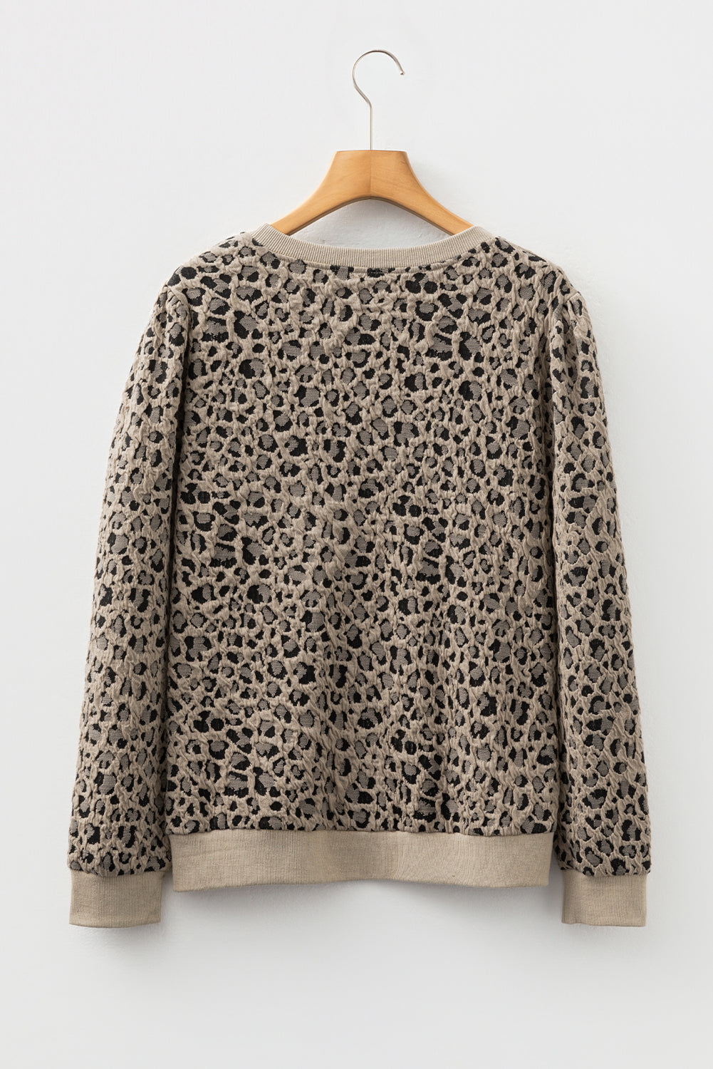 Brown Ribbed Trim Leopard Print Long Sleeve Top-Tops/Long Sleeve Tops-[Adult]-[Female]-2022 Online Blue Zone Planet