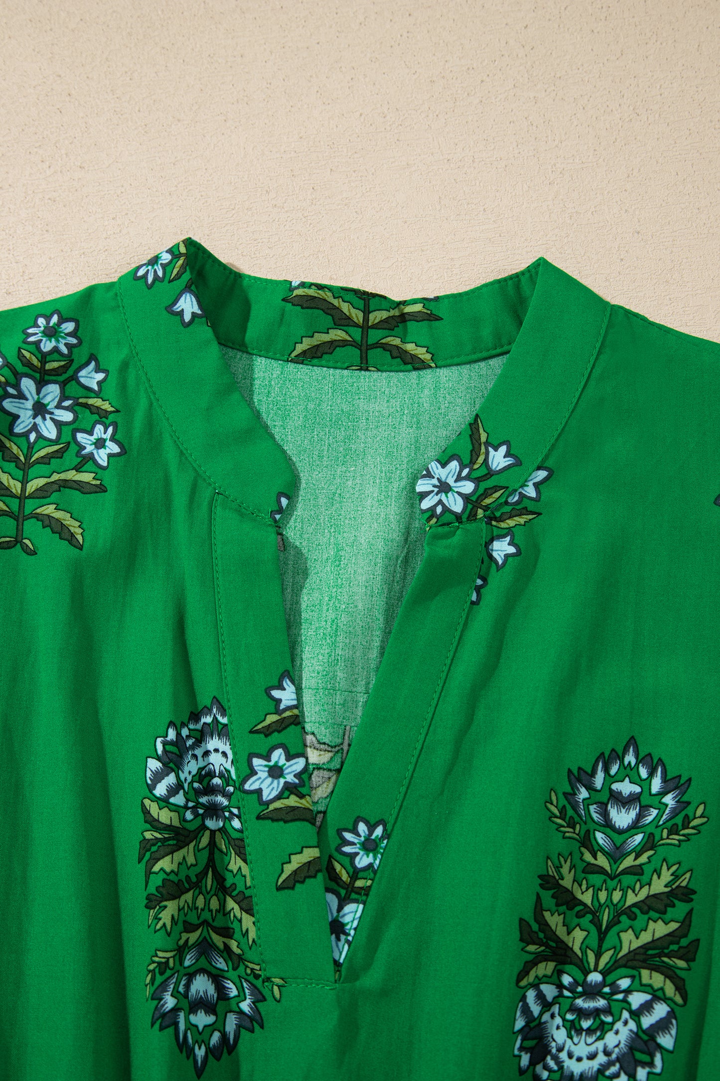 Green Floral Print Split Neck Shirred High Waist Ruffle Hem Maxi Dress-TOPS / DRESSES-[Adult]-[Female]-2022 Online Blue Zone Planet
