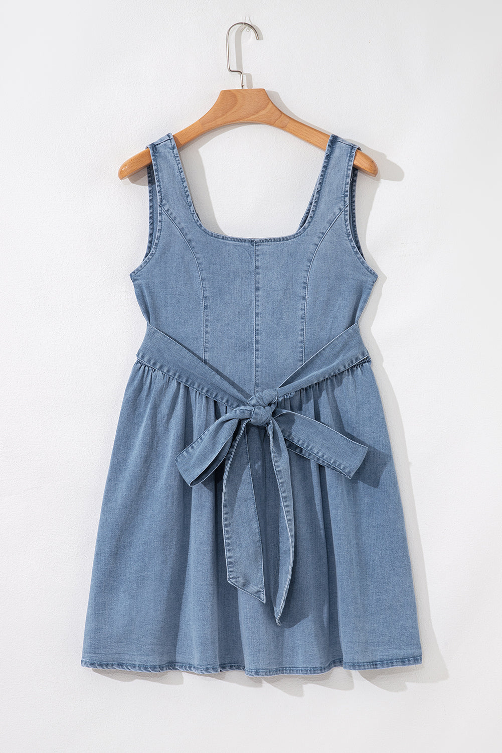 Myosotis Square Neck Bowknot A-line Sleeveless Denim Dress-TOPS / DRESSES-[Adult]-[Female]-2022 Online Blue Zone Planet