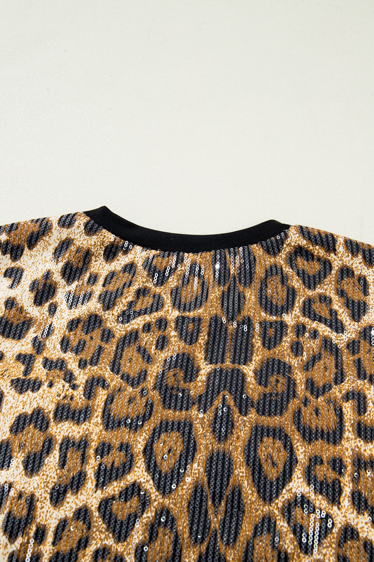 Brown Sequin Leopard Pattern Short Sleeve Top-Tops/Tops & Tees-[Adult]-[Female]-2022 Online Blue Zone Planet