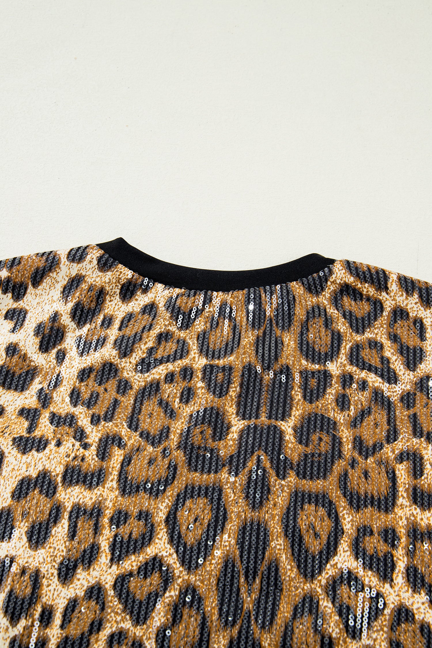 Brown Sequin Leopard Pattern Short Sleeve Top-Tops/Tops & Tees-[Adult]-[Female]-2022 Online Blue Zone Planet
