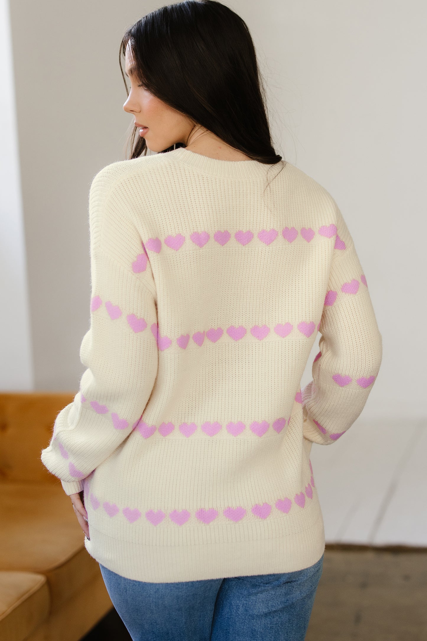 Pink Heart Pattern Valentine Ribbed Knit Sweater-TOPS / DRESSES-[Adult]-[Female]-2022 Online Blue Zone Planet