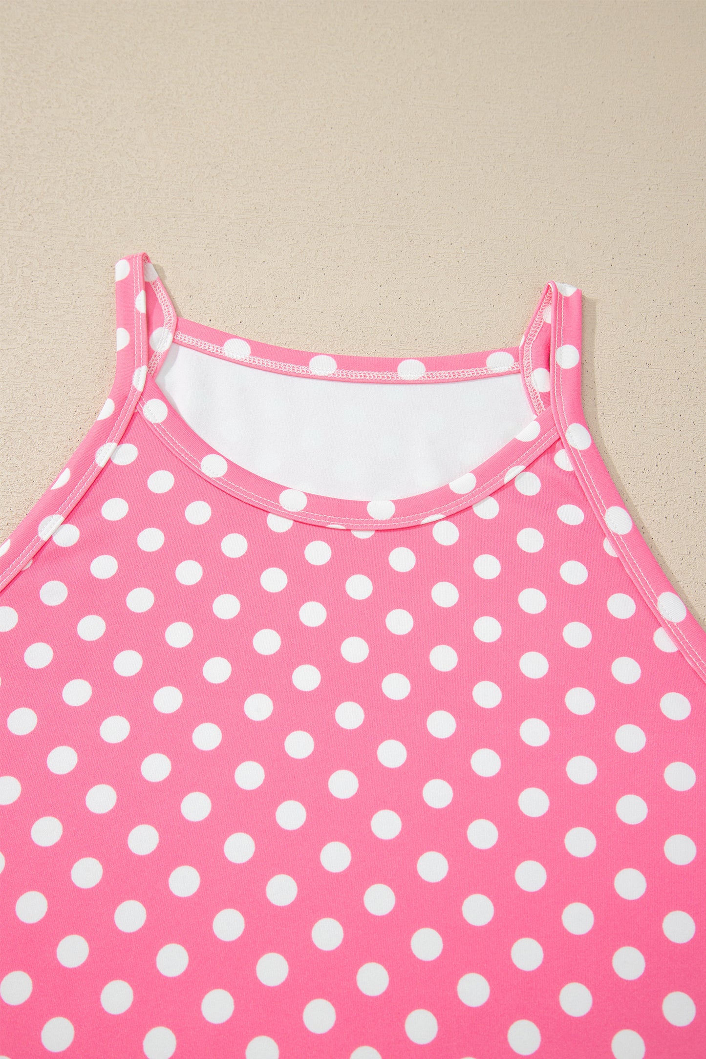Pink Polka Dot Print Slim Tank Loose Pants 2pcs Outfit-Two Piece Sets/Pant Sets-[Adult]-[Female]-2022 Online Blue Zone Planet