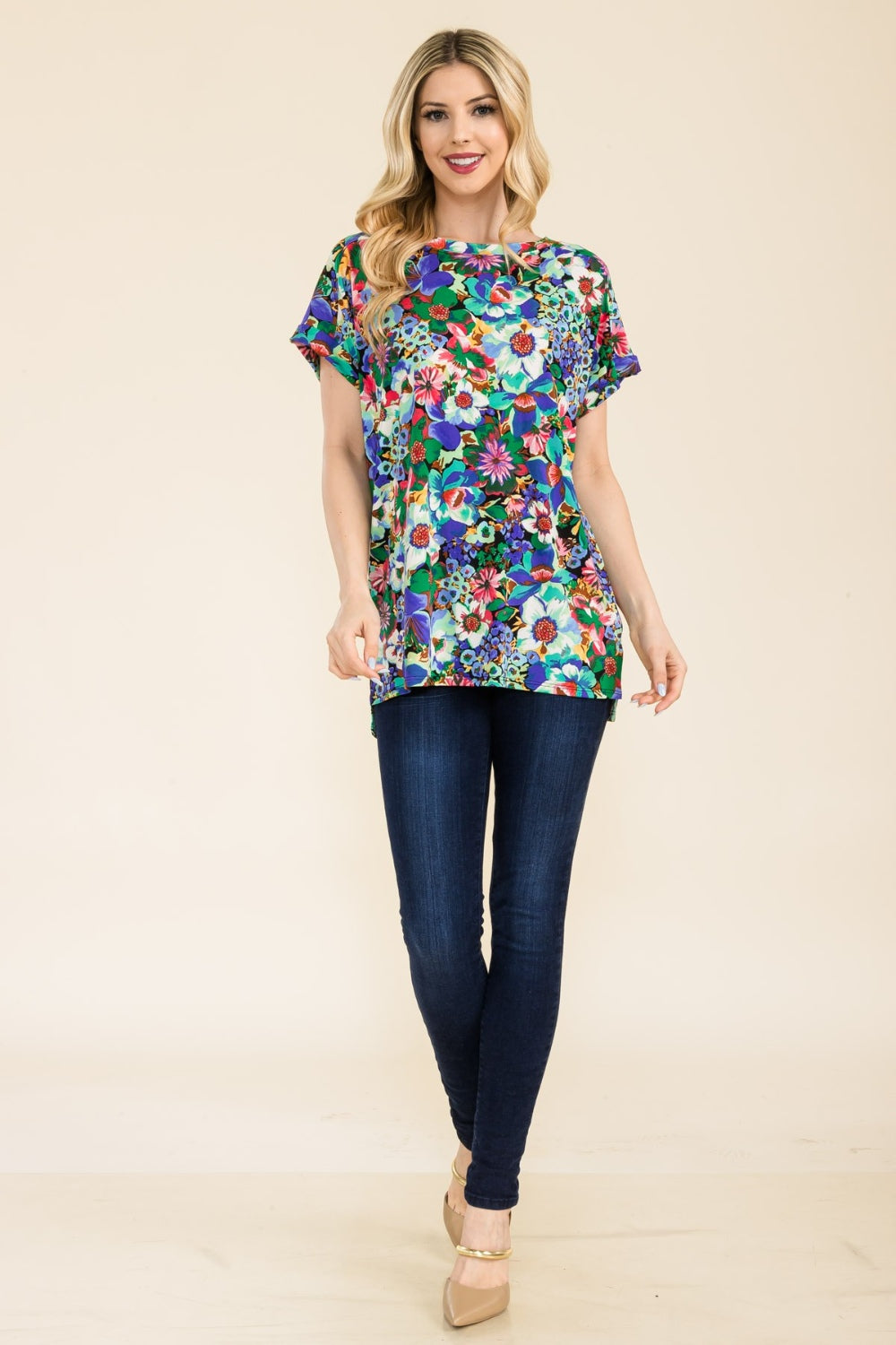 Celeste Full Size Round Neck Short Sleeve Floral T-Shirt-TOPS / DRESSES-[Adult]-[Female]-2022 Online Blue Zone Planet