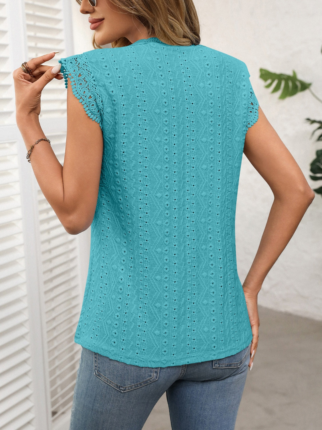 Lace Detail Round Neck Cap Sleeve Top-TOPS / DRESSES-[Adult]-[Female]-2022 Online Blue Zone Planet