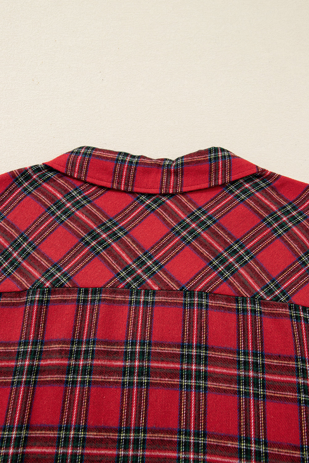 Red Plus Size Plaid Patchwork Long Sleeve Shirt and Shorts Pajama Set-Plus Size Matching Sets-[Adult]-[Female]-2022 Online Blue Zone Planet