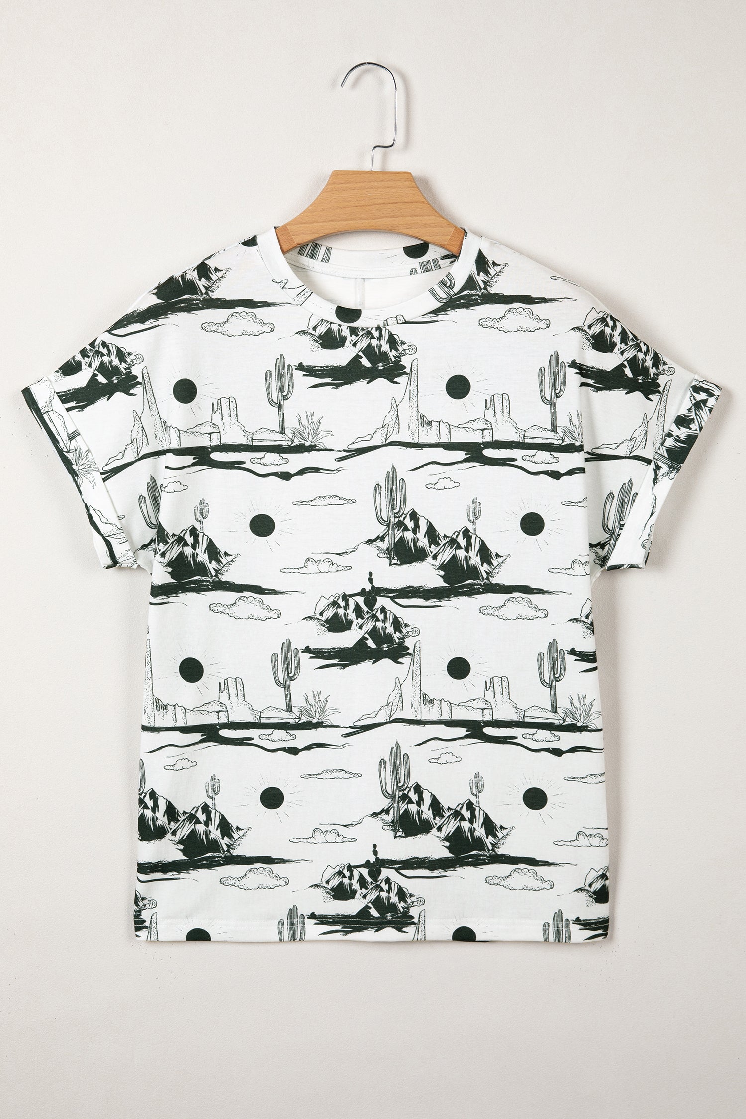 White Desert Sand Print Short Sleeve Knit Top-Tops/Tops & Tees-[Adult]-[Female]-2022 Online Blue Zone Planet