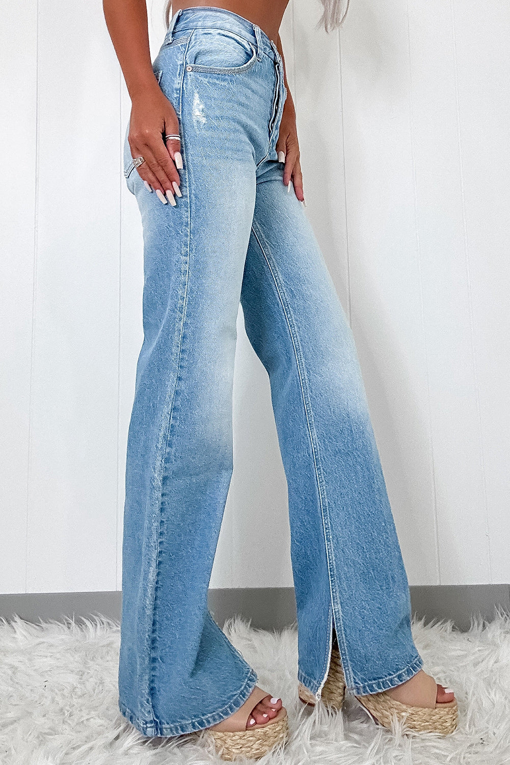 Blue Zone Planet |  Myosotis High Rise Shift Slit Leg Straight Jeans