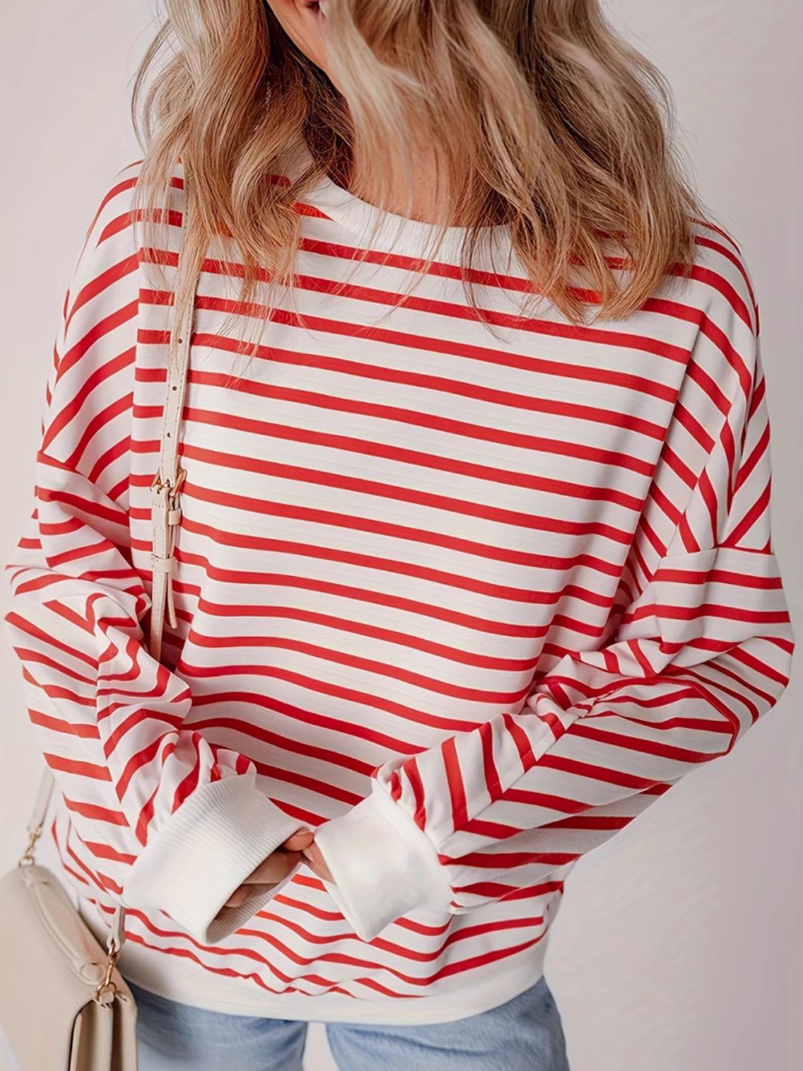 Full Size Striped Round Neck Long Sleeve Sweatshirt Plus Size-TOPS / DRESSES-[Adult]-[Female]-2022 Online Blue Zone Planet