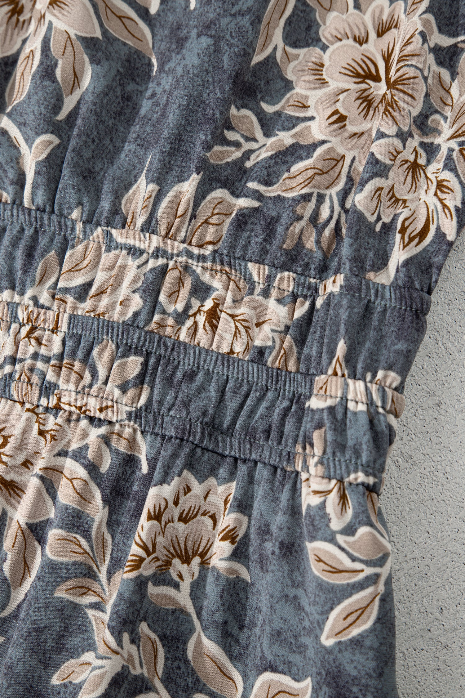 Sky Blue Plus Size Floral Print Split Neck Shirred High Waist Long Sleeve Maxi Dress-TOPS / DRESSES-[Adult]-[Female]-2022 Online Blue Zone Planet