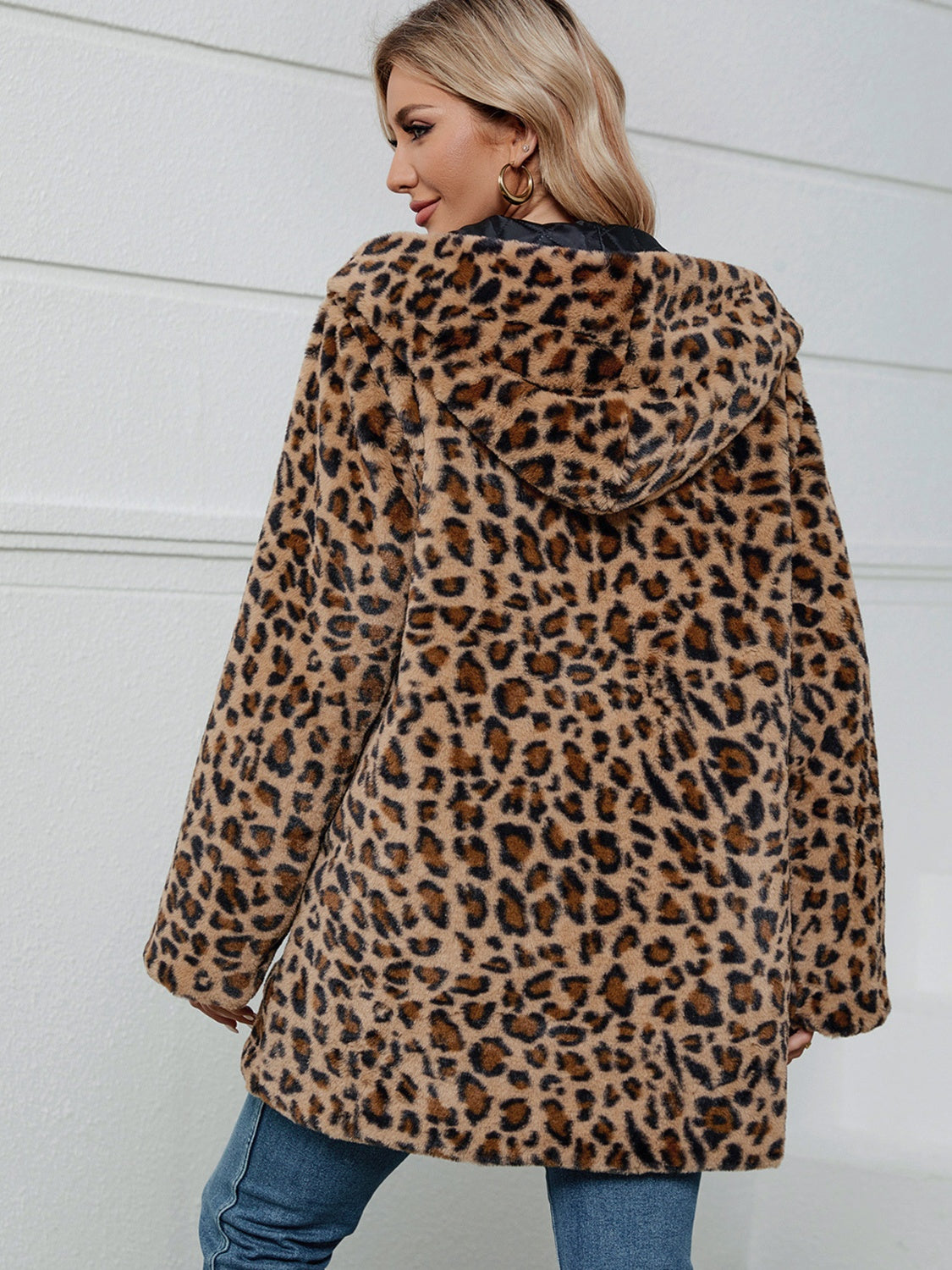 Fuzzy Leopard Hooded Long Sleeve Jacket-TOPS / DRESSES-[Adult]-[Female]-2022 Online Blue Zone Planet